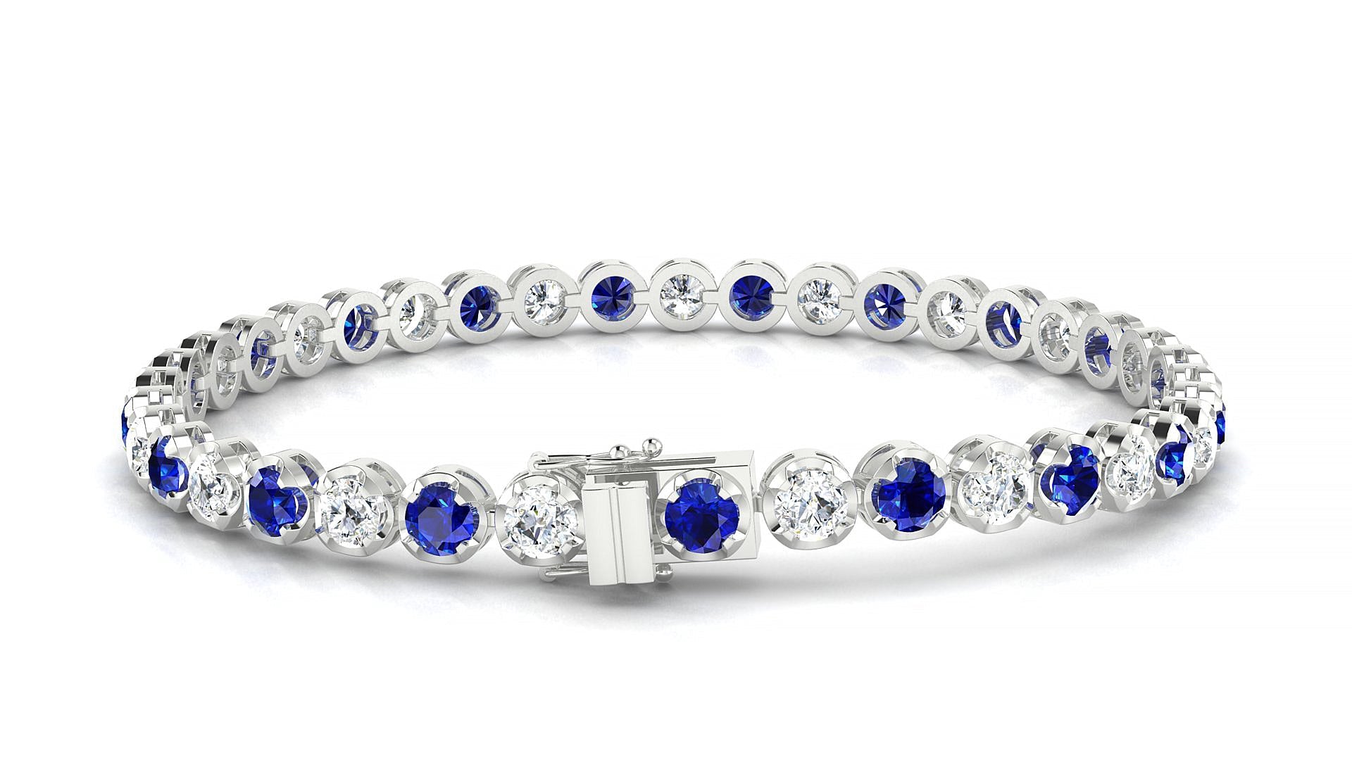 Bengal 1-1 | 18k White Gold 3.4 mm Round Natural Sapphire & Diamond Tennis Bracelet