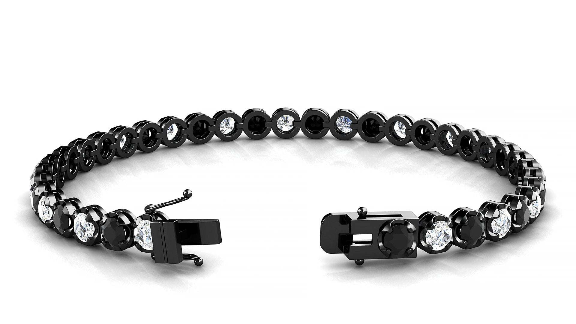 Bengal 1-1 | 18k Black Gold 3.4 mm Round Natural Black Diamond & Diamond 20 cm Tennis Bracelet