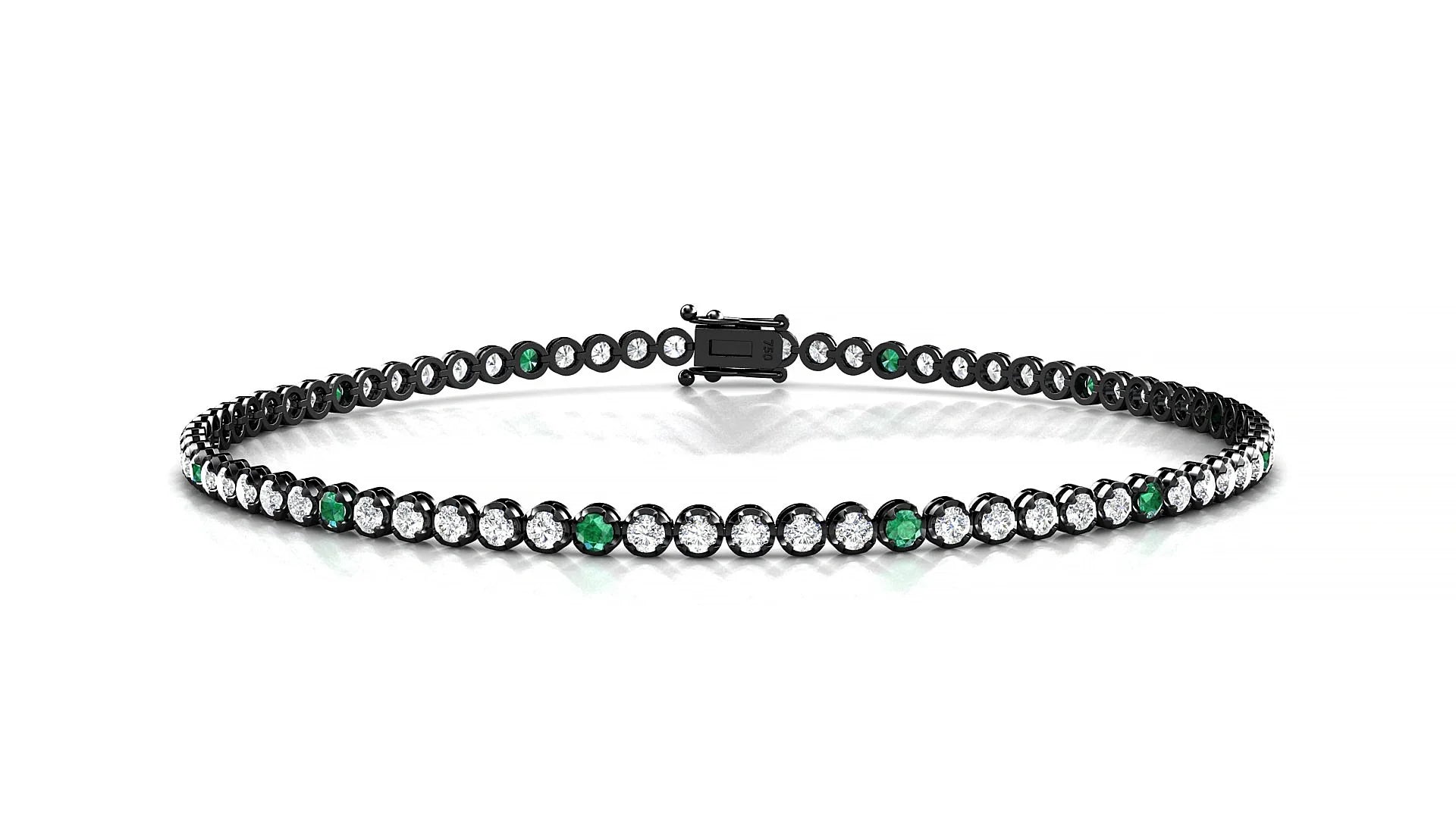 Bengal 1-5 | 18k Black Gold 1.7 mm Round Natural Emerald & Diamond Tennis Bracelet