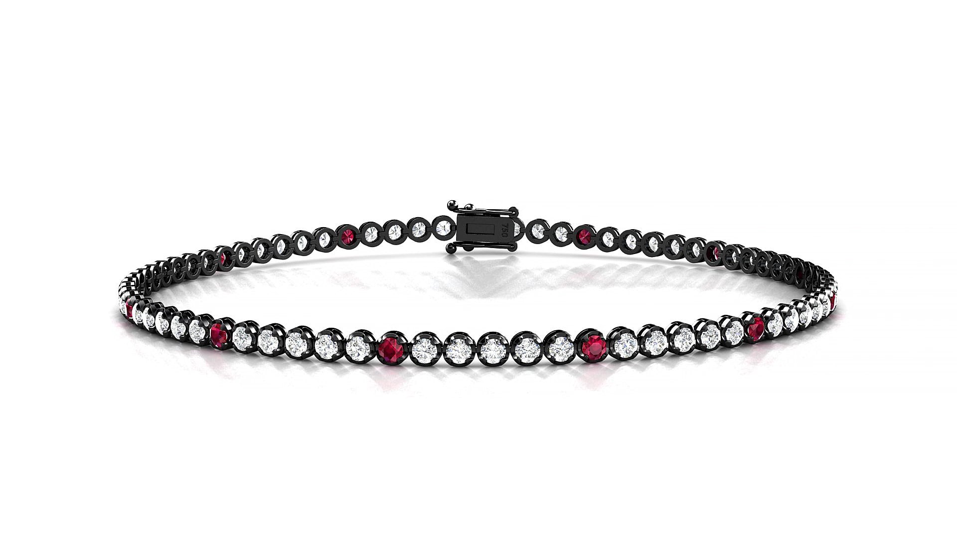 Bengal 1-5 | 18k Black Gold 1.7 mm Round Natural Ruby & Diamond 15 cm Tennis Bracelet