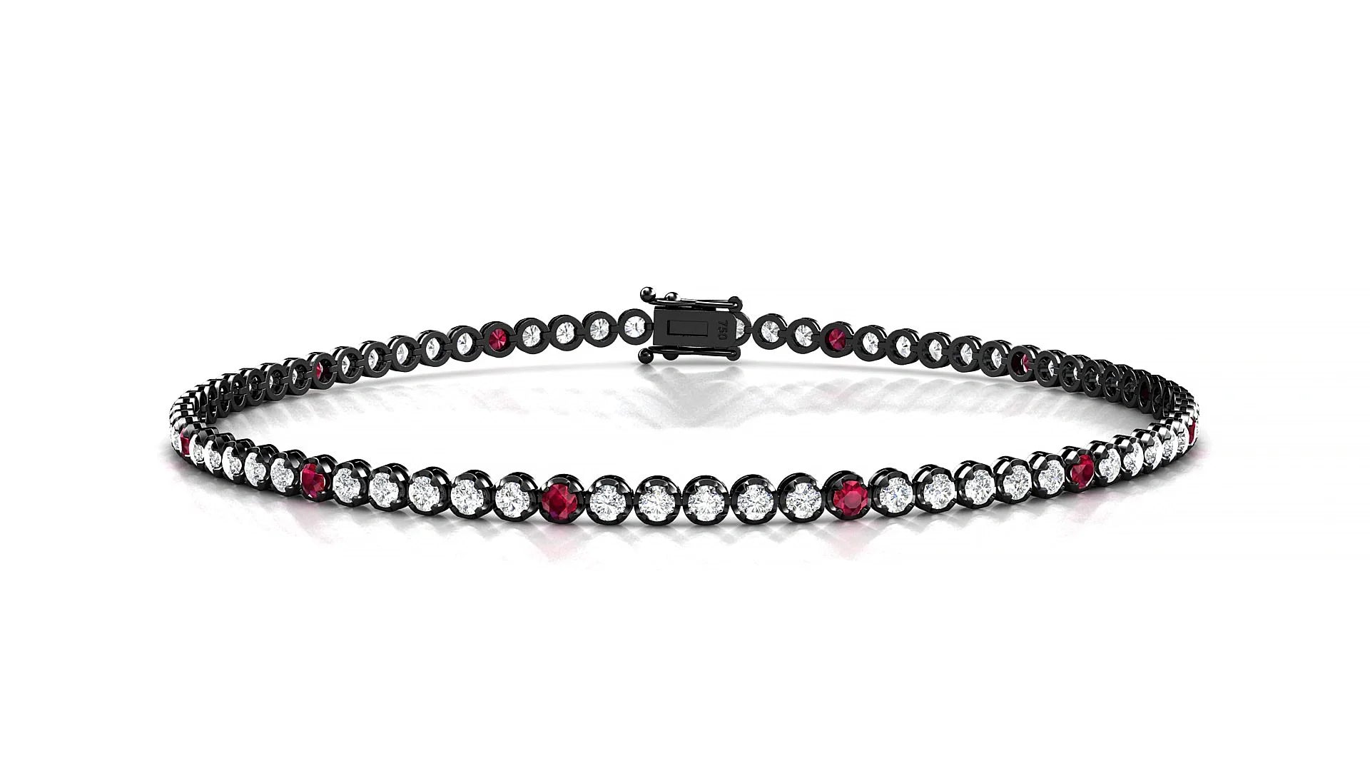 Bengal 1-5 | 18k Black Gold 1.7 mm Round Natural Ruby & Diamond Tennis Bracelet
