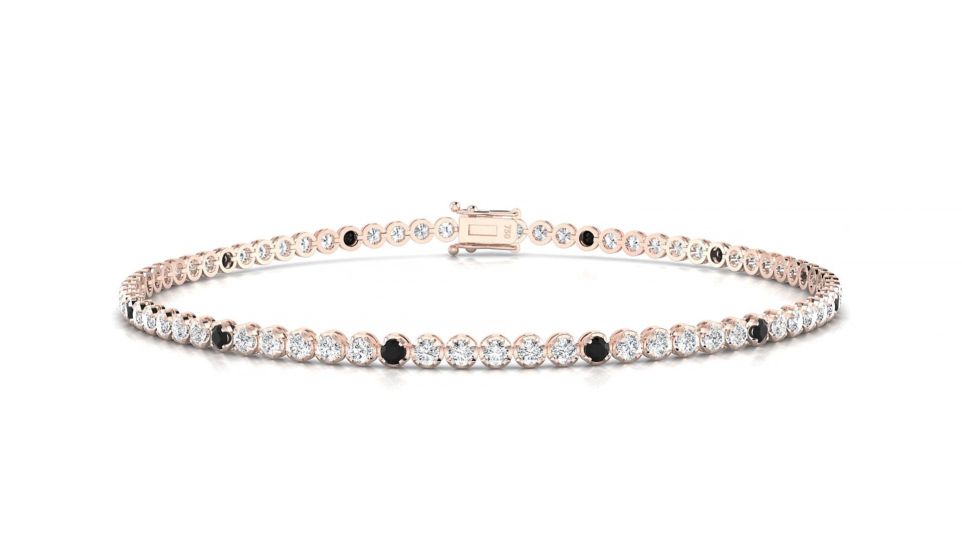 Bengal 1-5 | 18k Rose Gold 1.7 mm Round Natural Black Diamond & Diamond 19 cm Tennis Bracelet