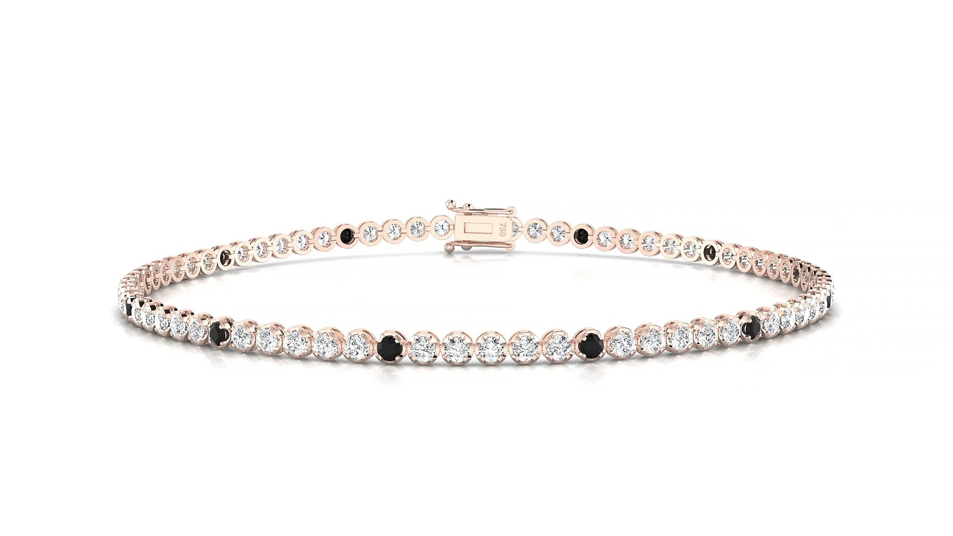 Bengal 1-5 | 18k Rose Gold 1.7 mm Round Natural Black Diamond & Diamond Tennis Bracelet