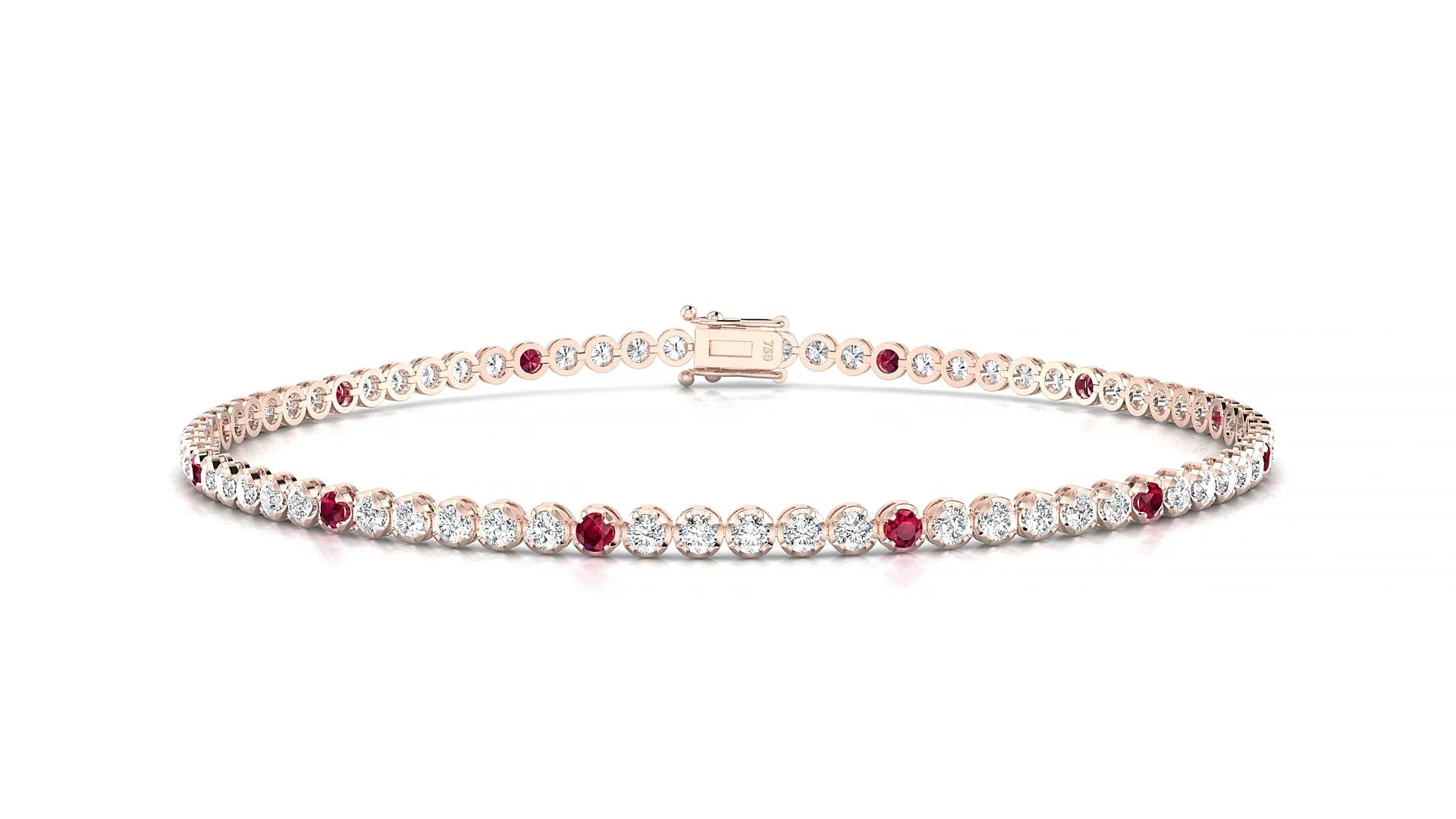Bengal 1-5 | 18k Rose Gold 1.7 mm Round Natural Ruby & Diamond Tennis Bracelet