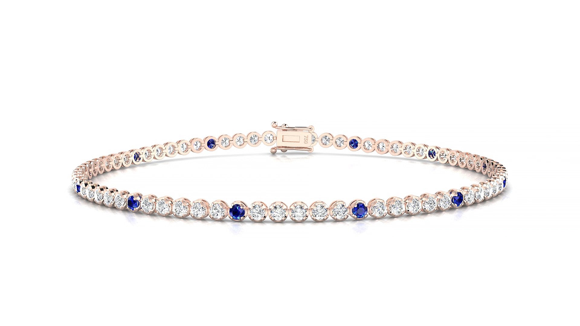Bengal 1-5 | 18k Rose Gold 1.7 mm Round Natural Sapphire & Diamond 18 cm Tennis Bracelet