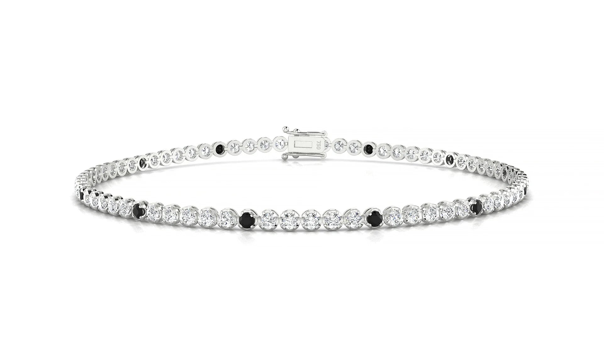 Bengal 1-5 | 18k White Gold 1.7 mm Round Natural Black Diamond & Diamond Tennis Bracelet