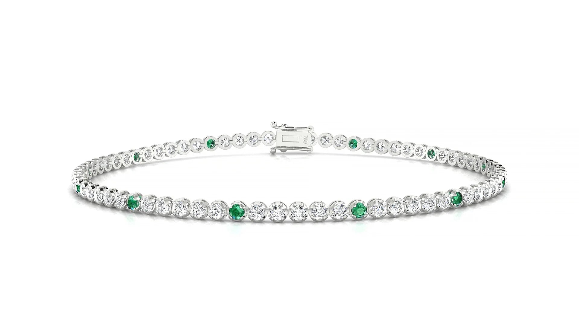 Bengal 1-5 | 18k White Gold 1.7 mm Round Natural Emerald & Diamond Tennis Bracelet