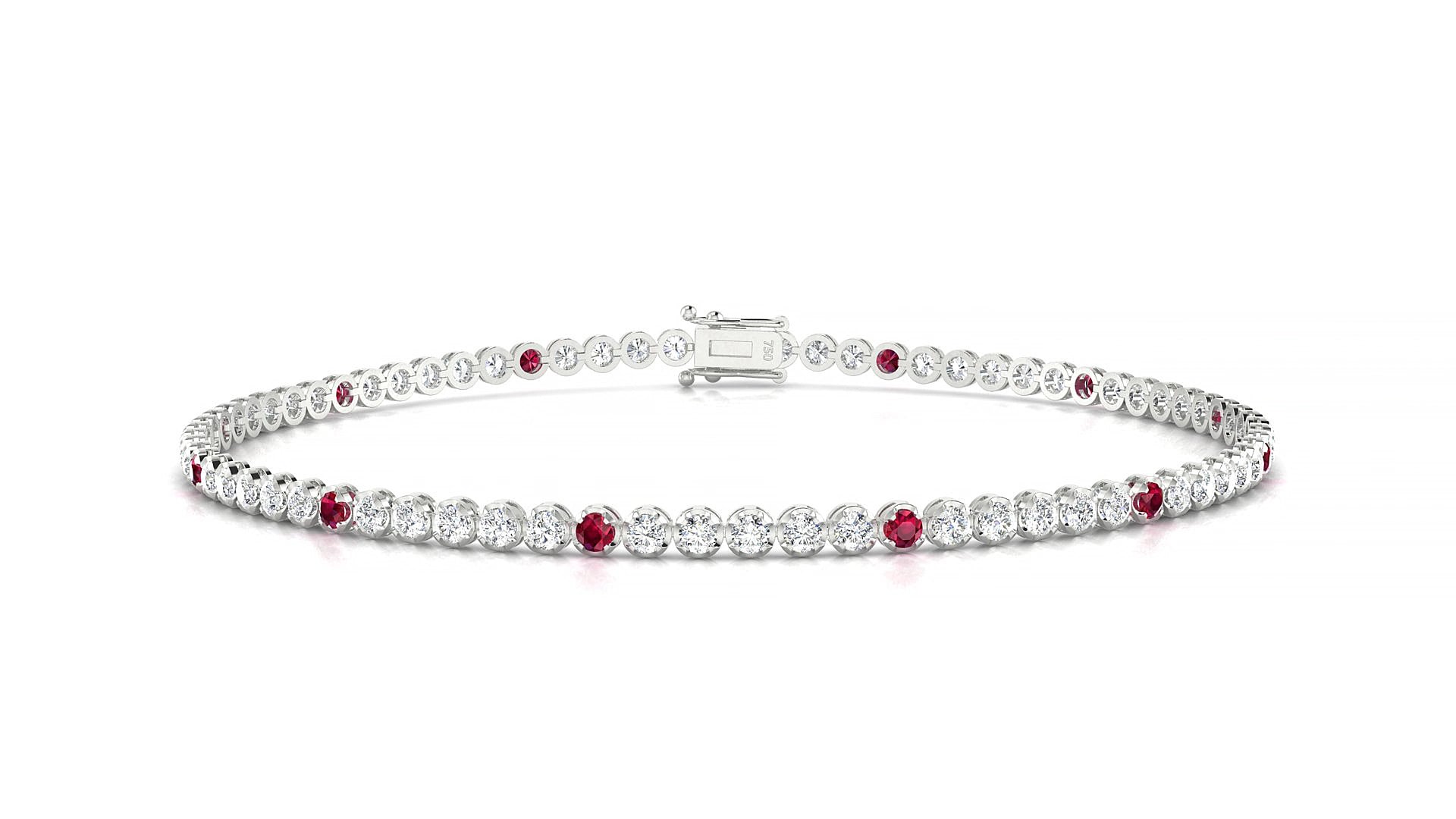Bengal 1-5 | 18k White Gold 1.7 mm Round Natural Ruby & Diamond 15 cm Tennis Bracelet