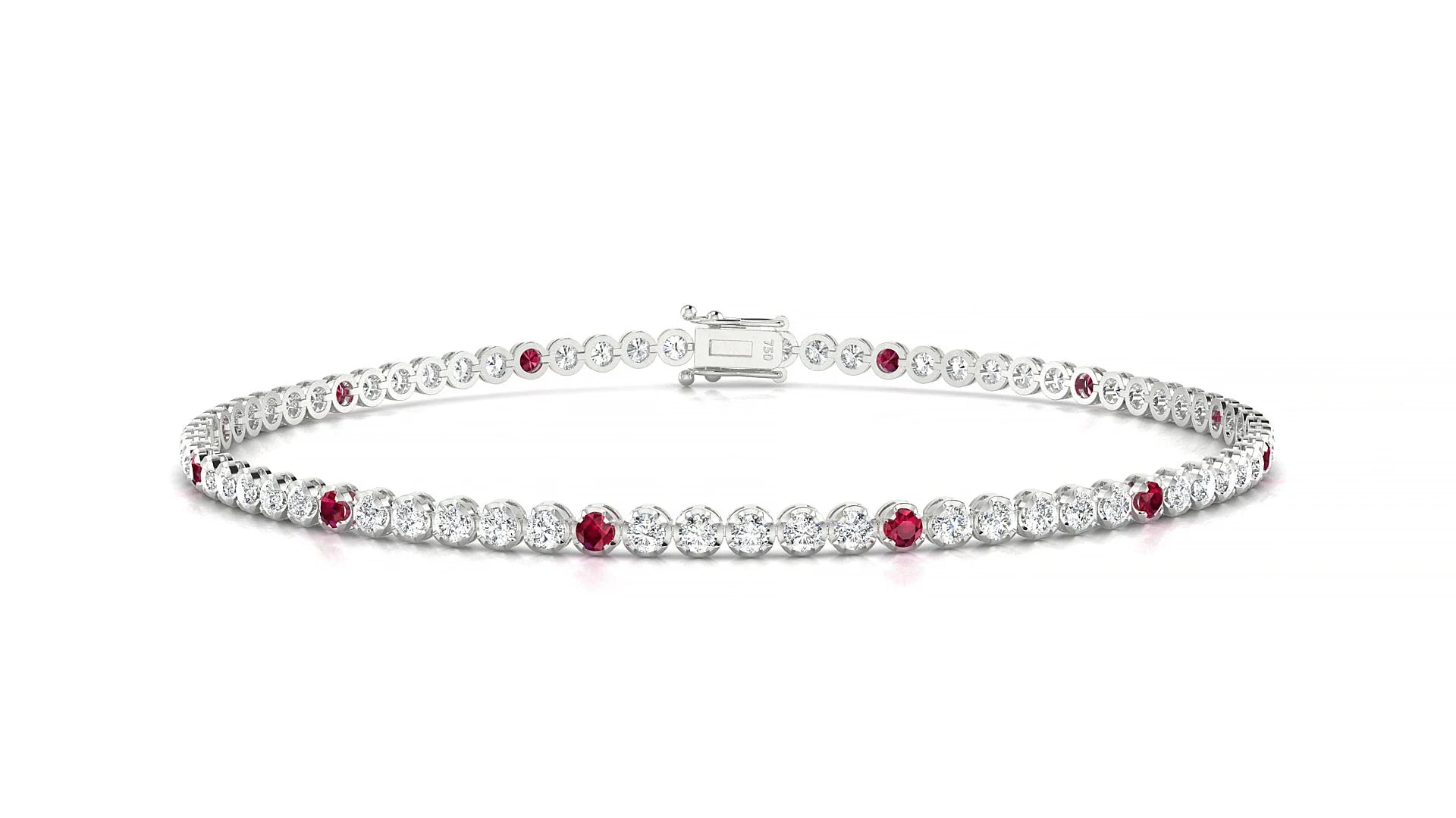Bengal 1-5 | 18k White Gold 1.7 mm Round Natural Ruby & Diamond Tennis Bracelet