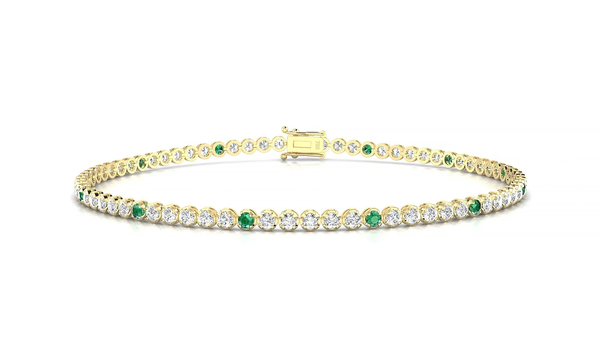 Bengal 1-5 | 18k Yellow Gold 1.7 mm Round Natural Emerald & Diamond Tennis Bracelet