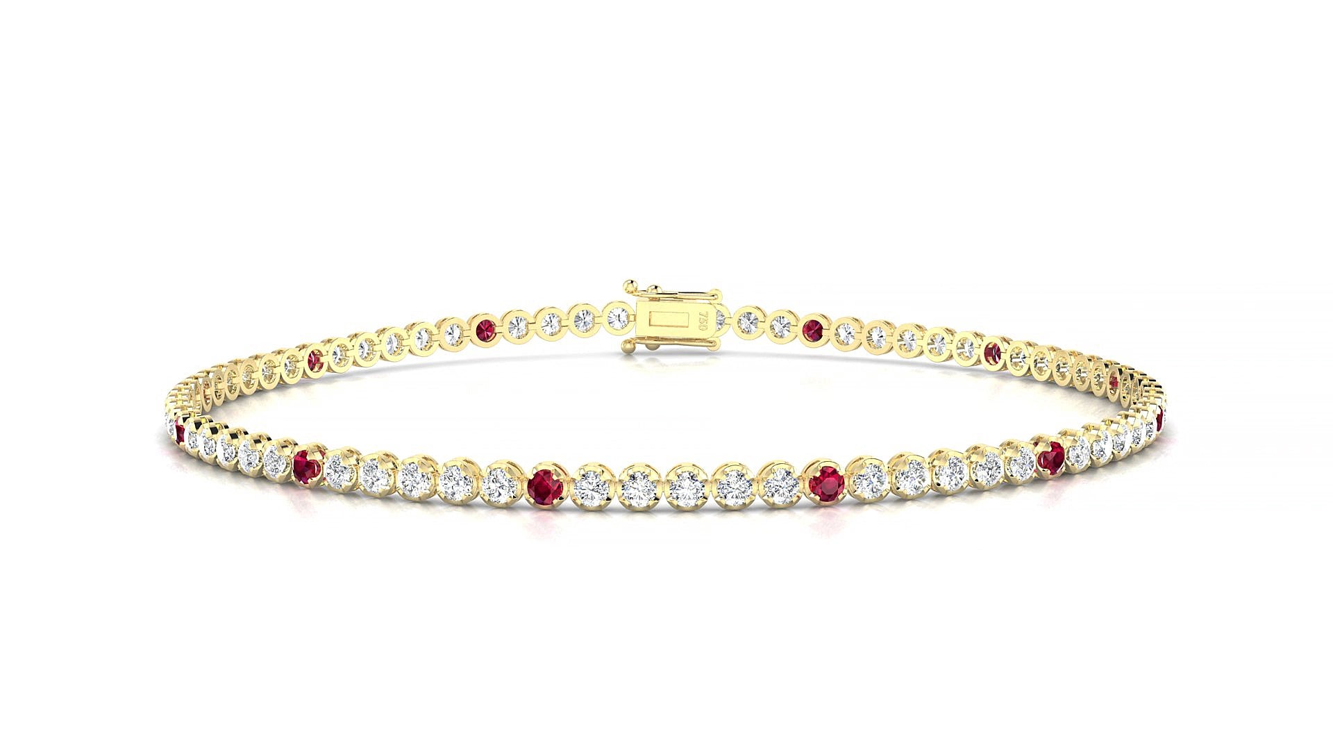 Bengal 1-5 | 18k Yellow Gold 1.7 mm Round Natural Ruby & Diamond 15 cm Tennis Bracelet