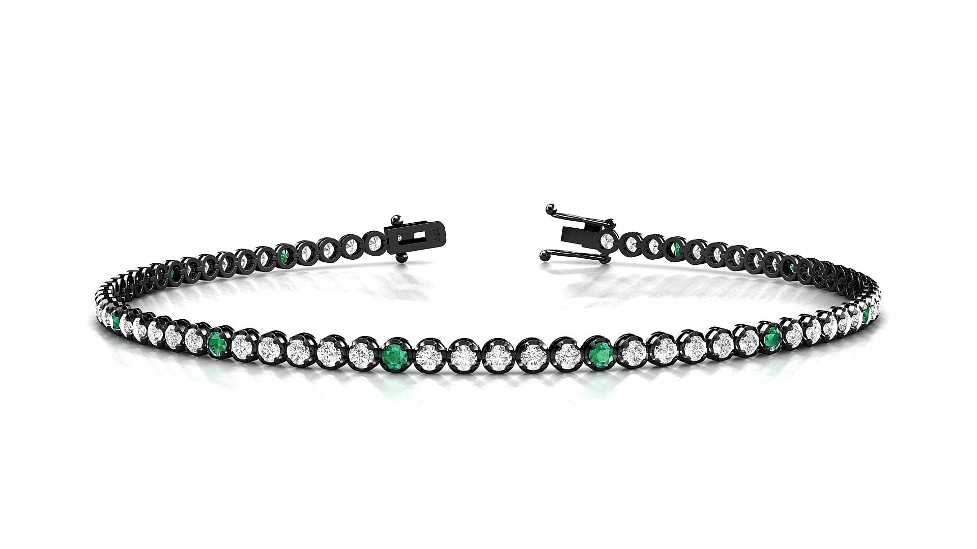 Bengal 1-5 | 18k Black Gold 1.7 mm Round Natural Emerald & Diamond Tennis Bracelet