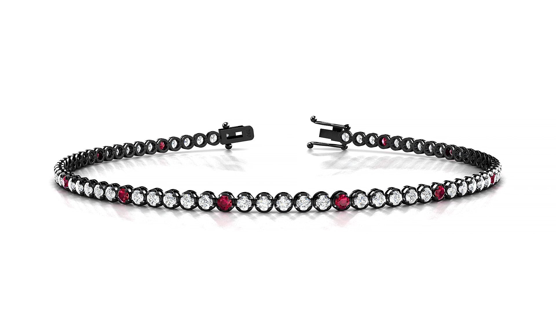 Bengal 1-5 | 18k Black Gold 1.7 mm Round Natural Ruby & Diamond 15 cm Tennis Bracelet