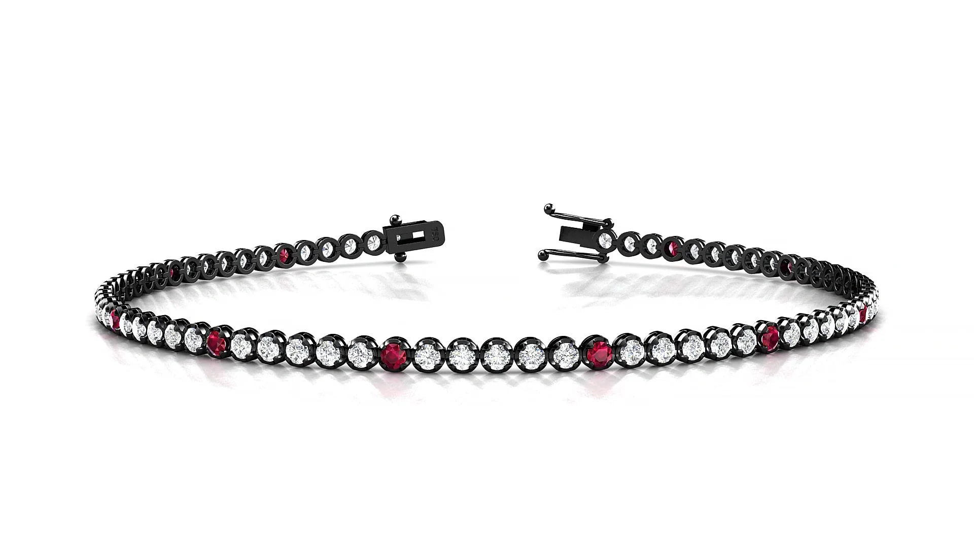 Bengal 1-5 | 18k Black Gold 1.7 mm Round Natural Ruby & Diamond Tennis Bracelet