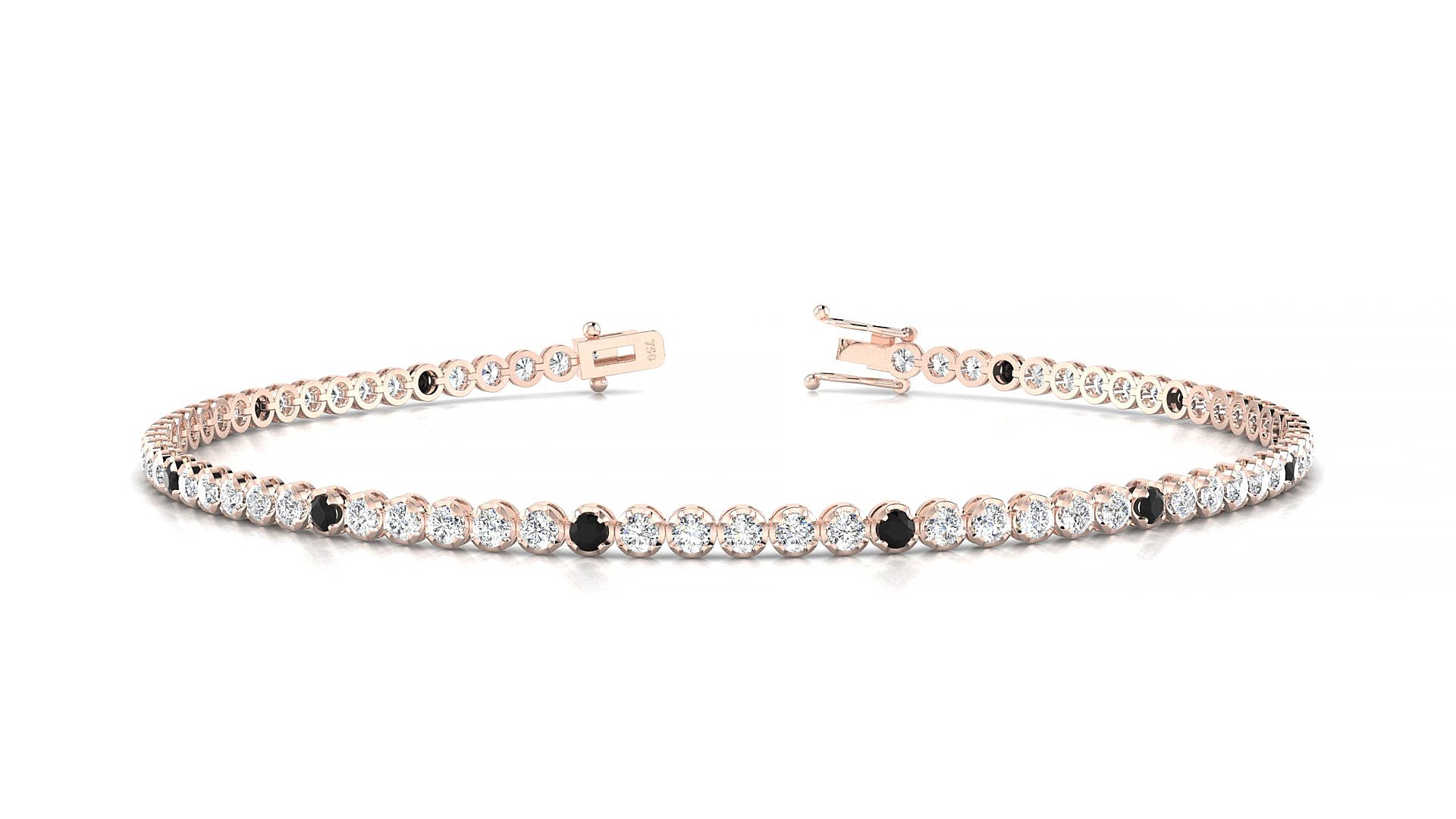 Bengal 1-5 | 18k Rose Gold 1.7 mm Round Natural Black Diamond & Diamond 16 cm Tennis Bracelet