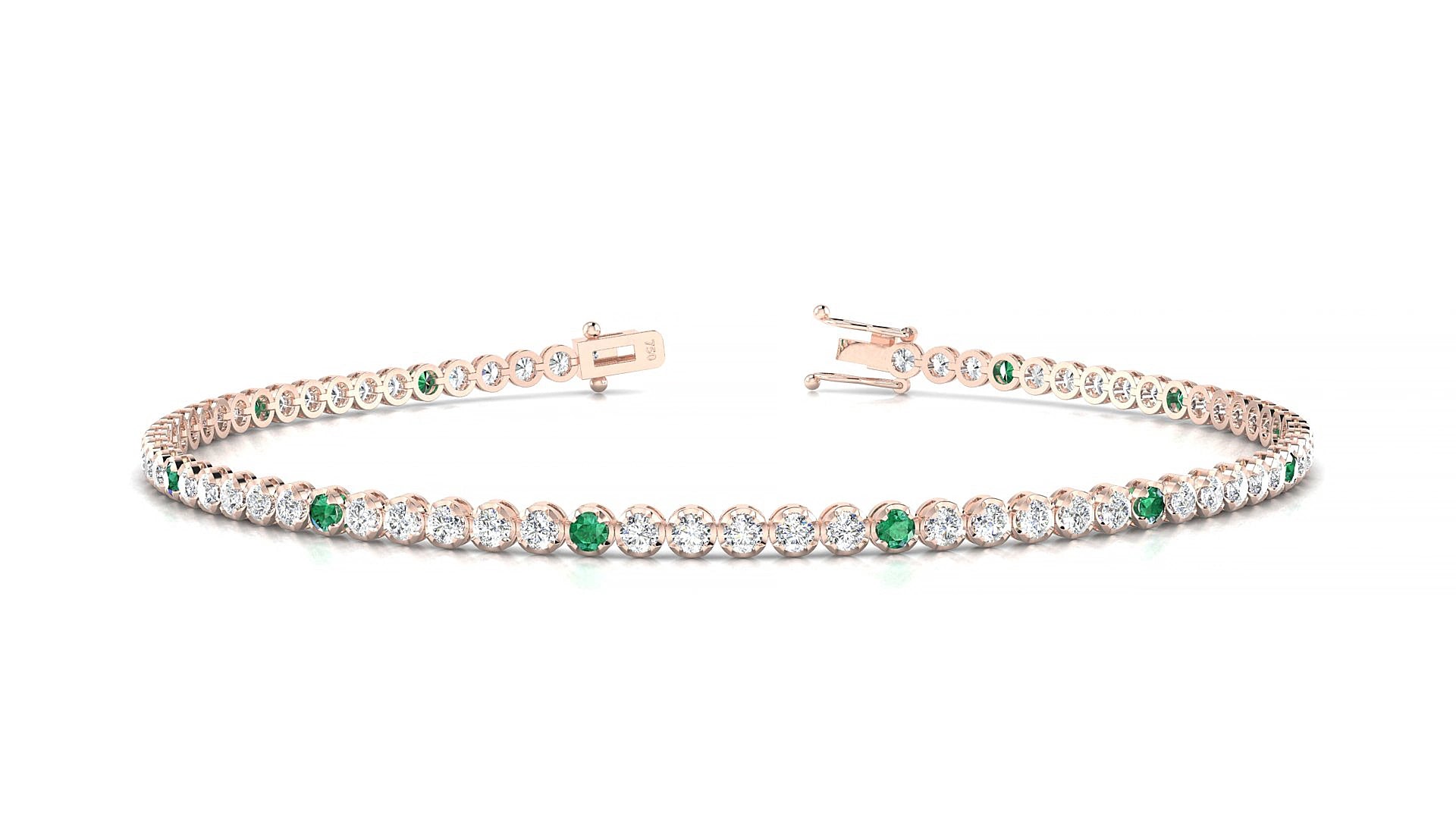 Bengal 1-5 | 18k Rose Gold 1.7 mm Round Natural Emerald & Diamond 15 cm Tennis Bracelet