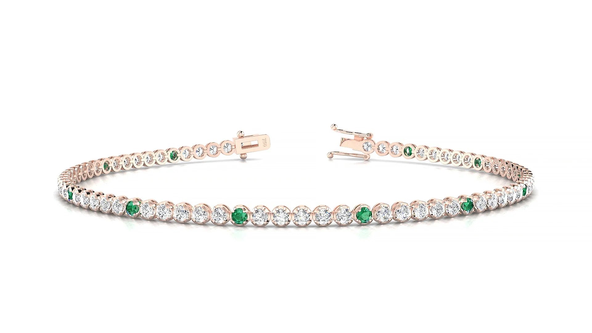 Bengal 1-5 | 18k Rose Gold 1.7 mm Round Natural Emerald & Diamond Tennis Bracelet