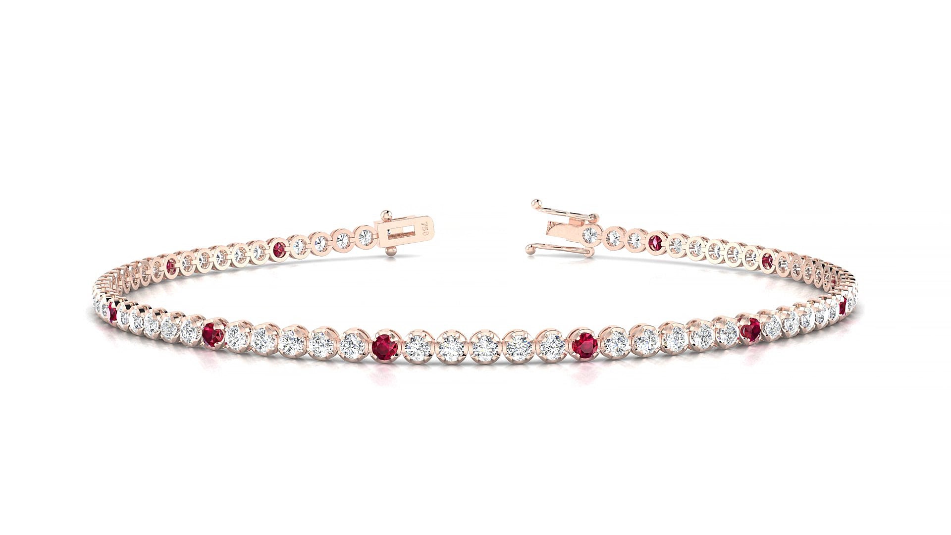 Bengal 1-5 | 18k Rose Gold 1.7 mm Round Natural Ruby & Diamond 15 cm Tennis Bracelet
