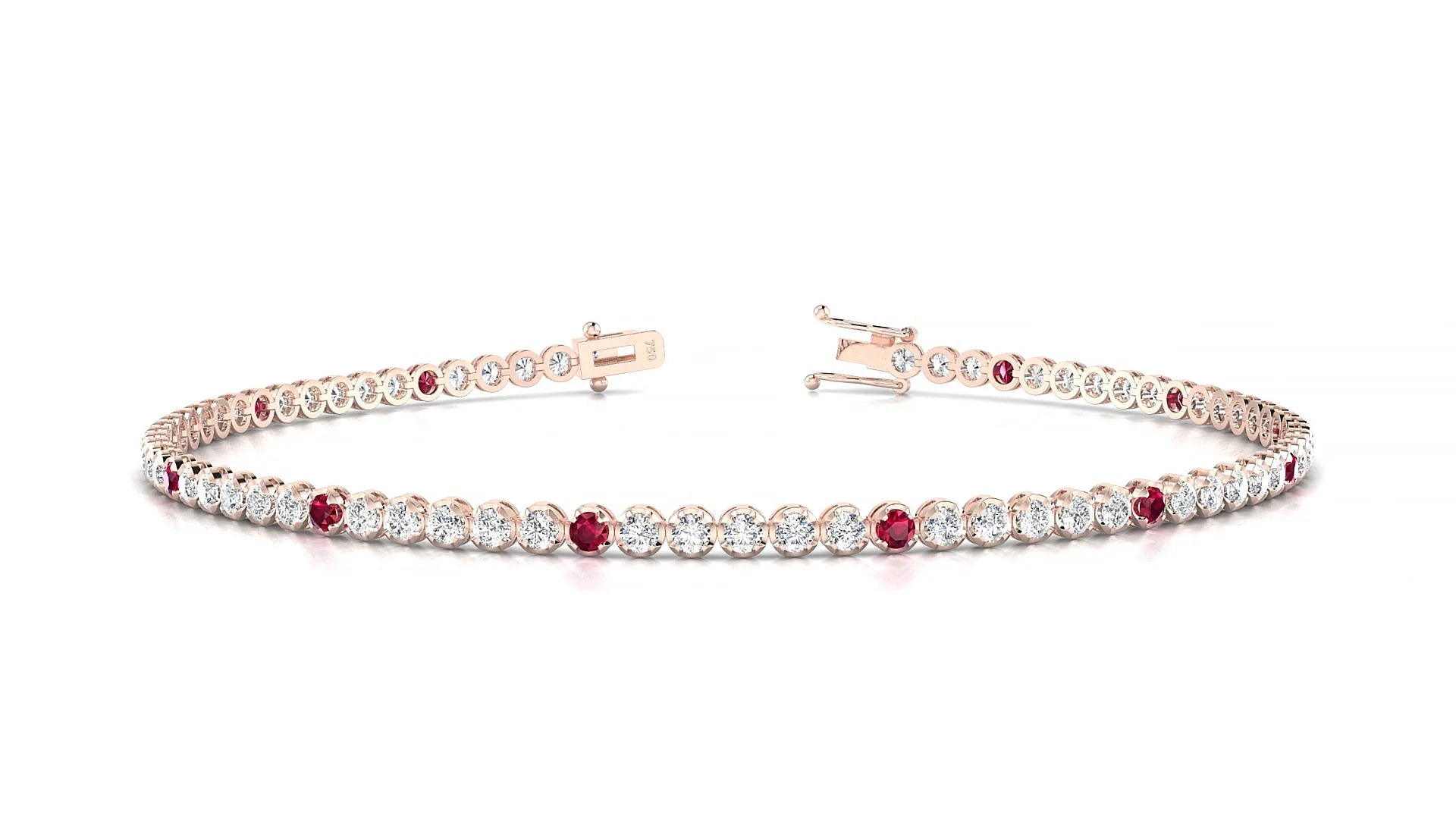 Bengal 1-5 | 18k Rose Gold 1.7 mm Round Natural Ruby & Diamond Tennis Bracelet