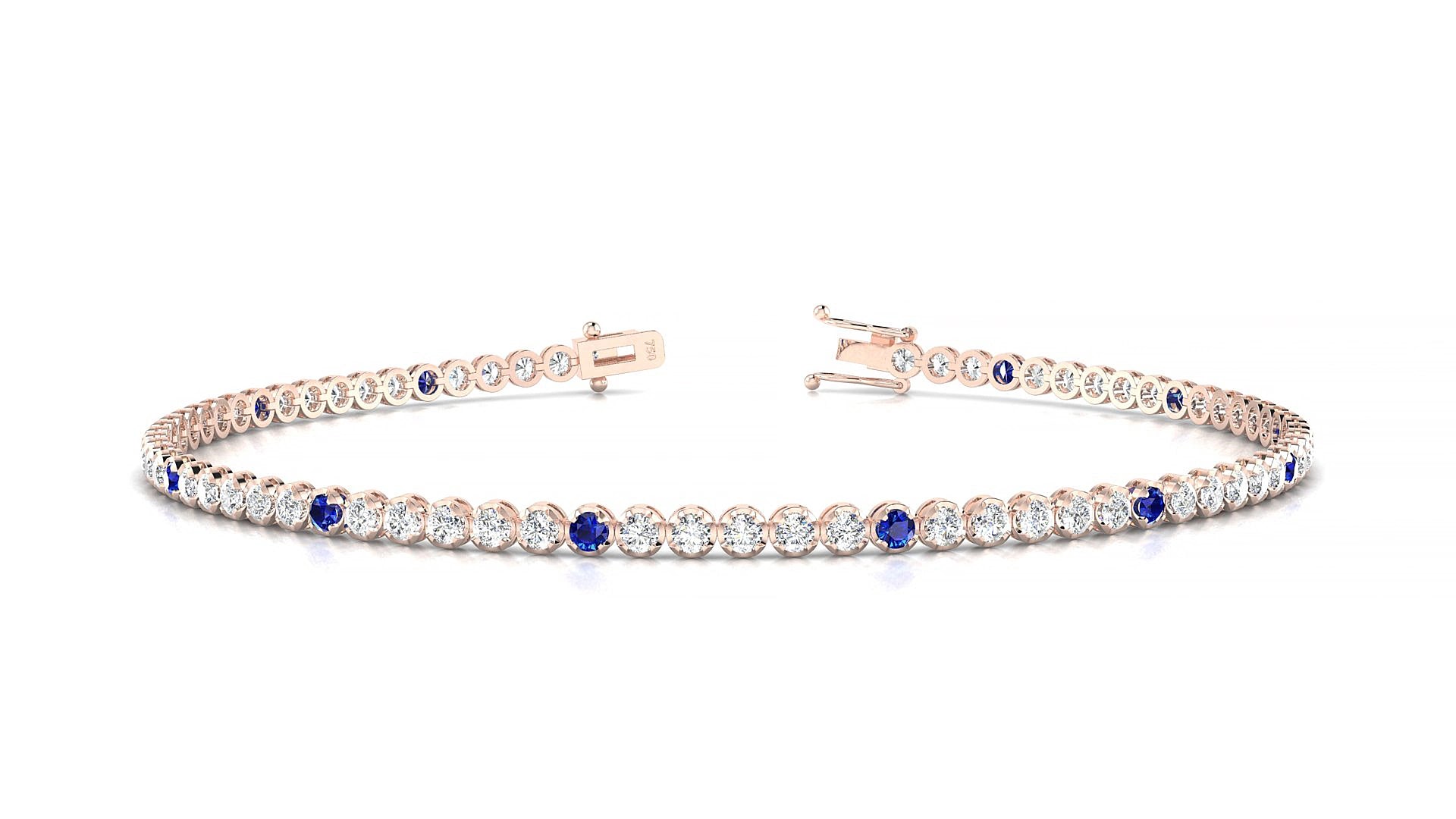Bengal 1-5 | 18k Rose Gold 1.7 mm Round Natural Sapphire & Diamond 18 cm Tennis Bracelet