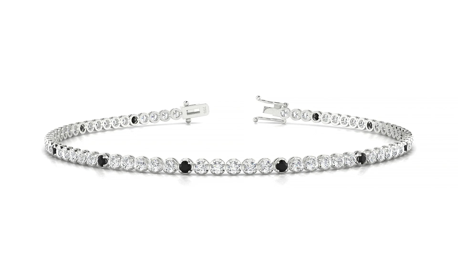 Bengal 1-5 | 18k White Gold 1.7 mm Round Natural Black Diamond & Diamond Tennis Bracelet