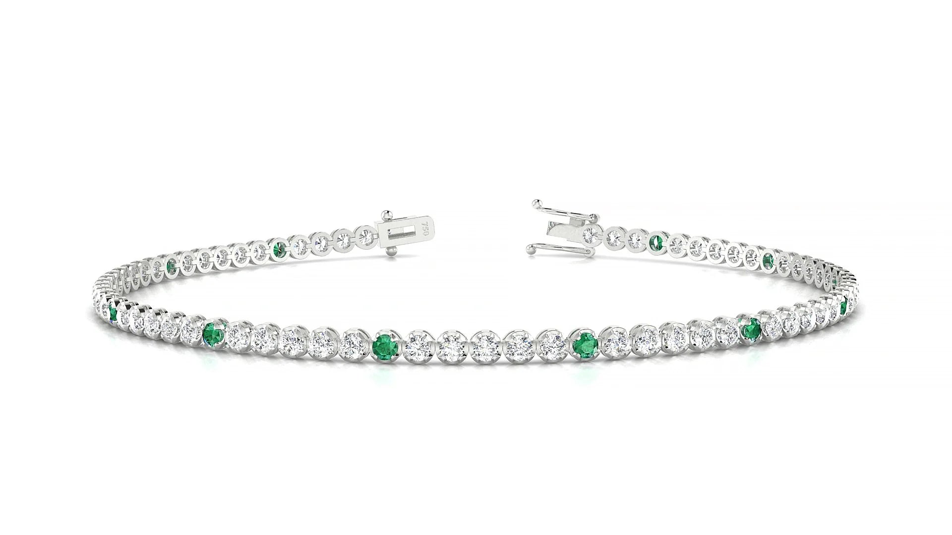 Bengal 1-5 | 18k White Gold 1.7 mm Round Natural Emerald & Diamond Tennis Bracelet