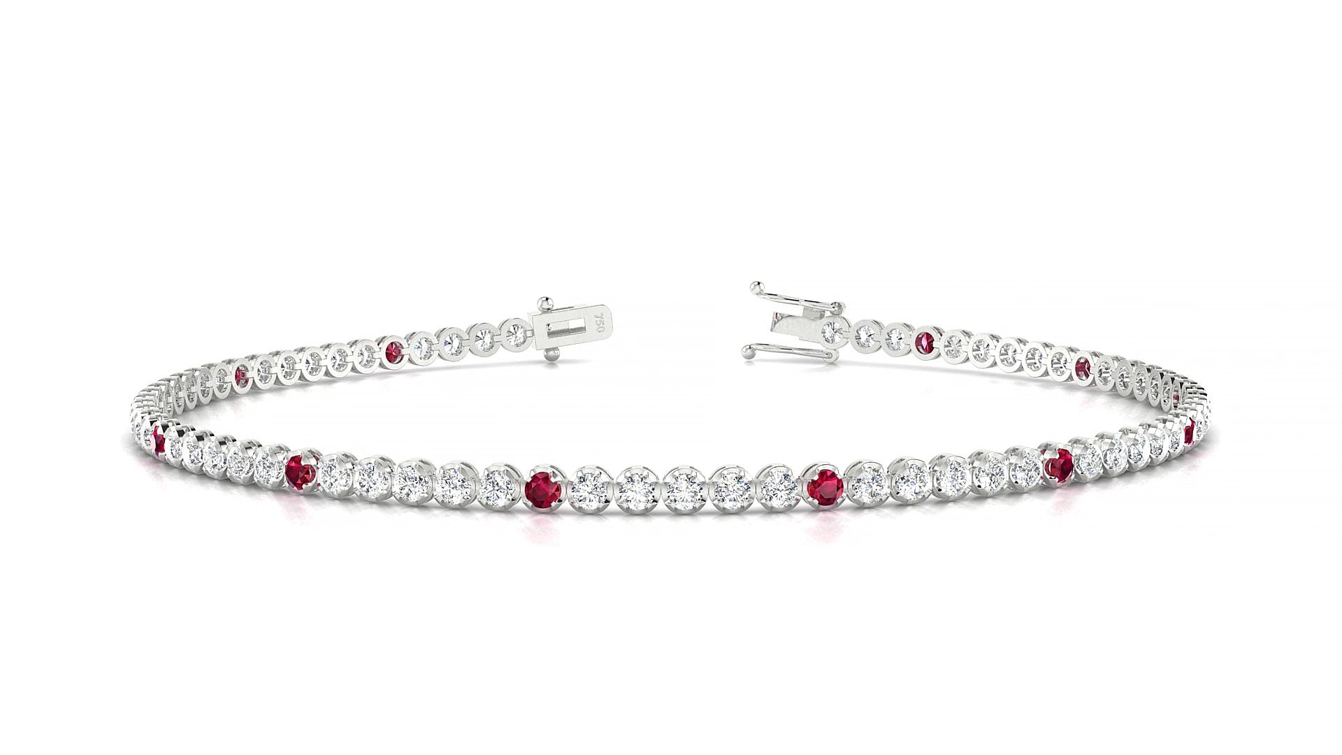 Bengal 1-5 | 18k White Gold 1.7 mm Round Natural Ruby & Diamond 15 cm Tennis Bracelet