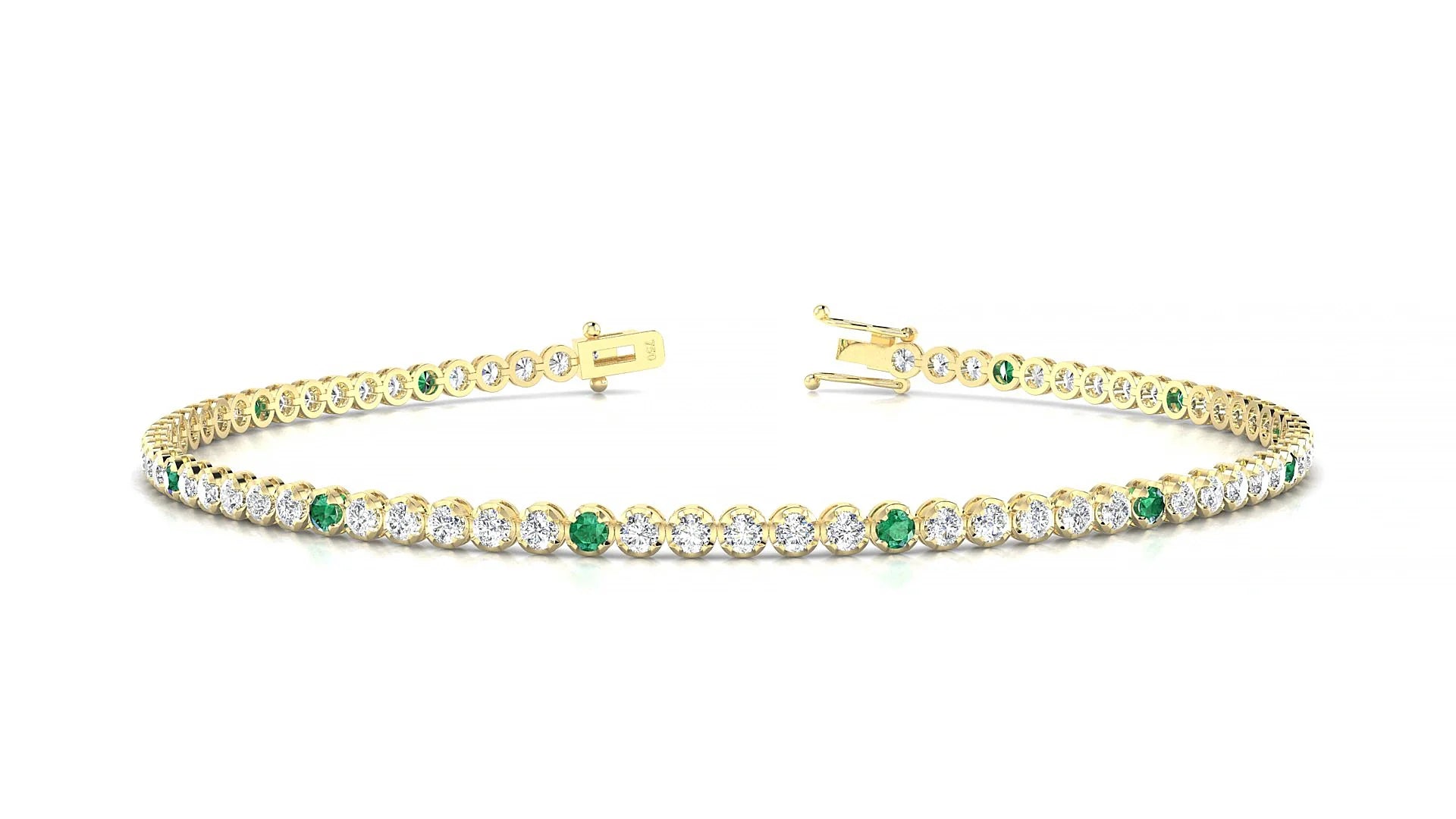Bengal 1-5 | 18k Yellow Gold 1.7 mm Round Natural Emerald & Diamond Tennis Bracelet