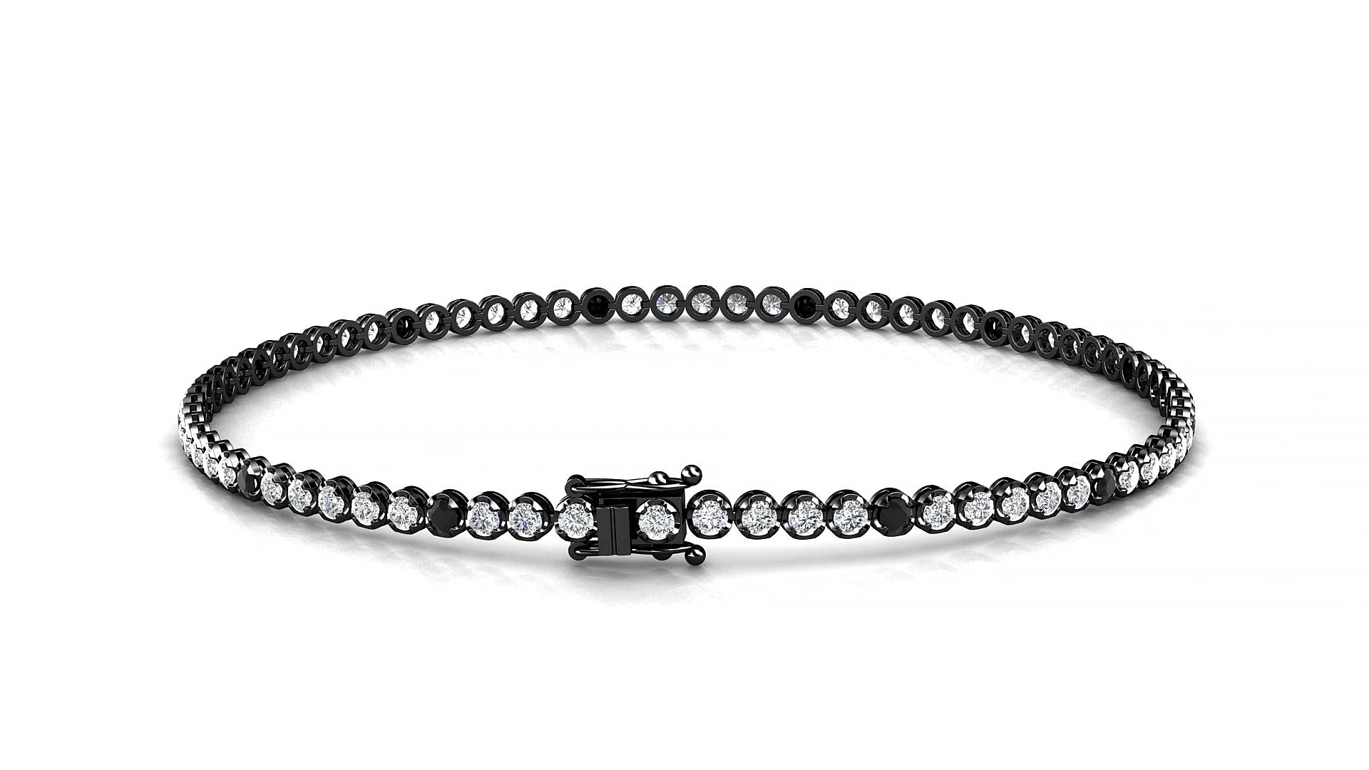 Bengal 1-5 | 18k Black Gold 1.7 mm Round Natural Black Diamond & Diamond 19 cm Tennis Bracelet