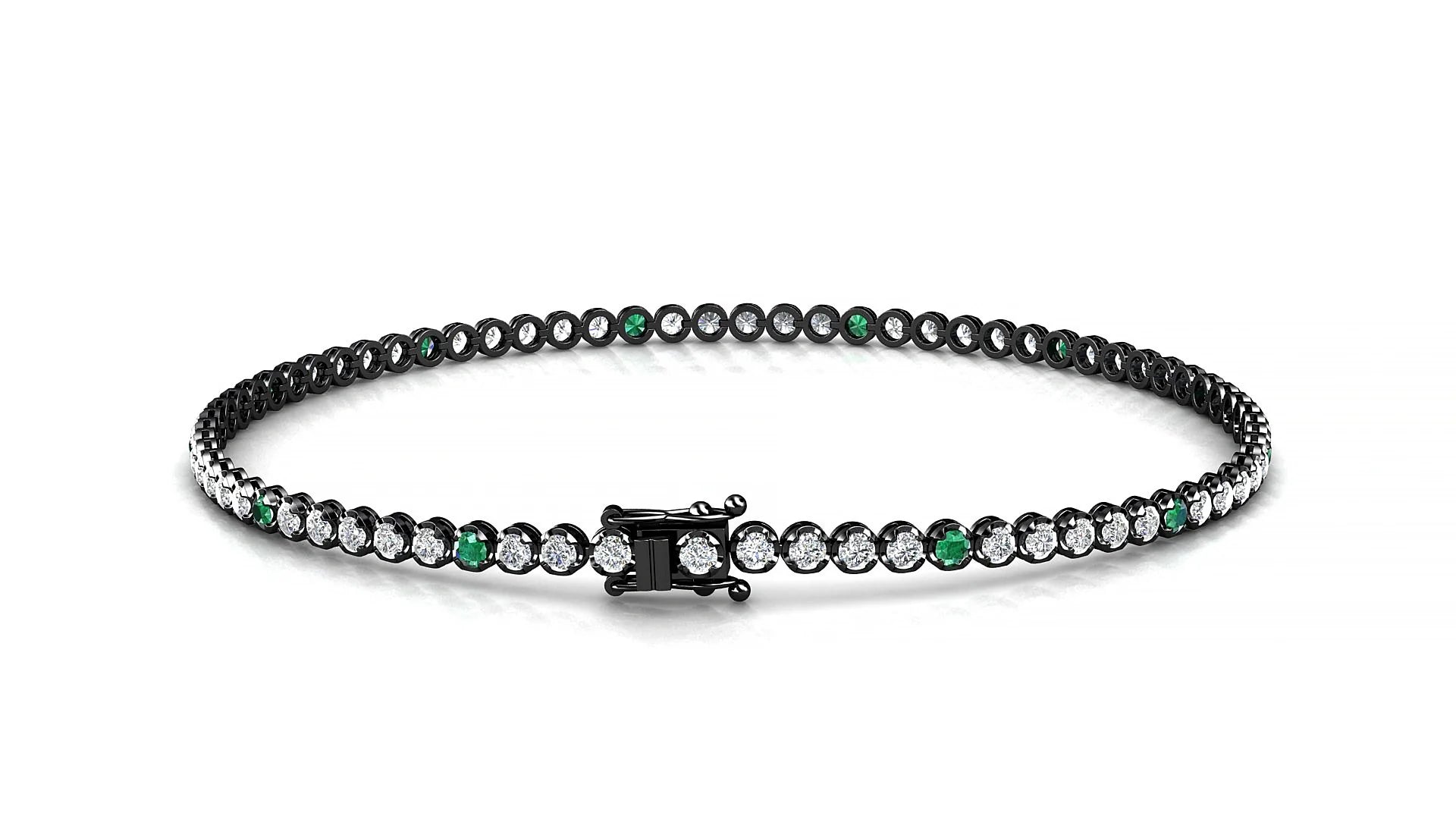 Bengal 1-5 | 18k Black Gold 1.7 mm Round Natural Emerald & Diamond Tennis Bracelet