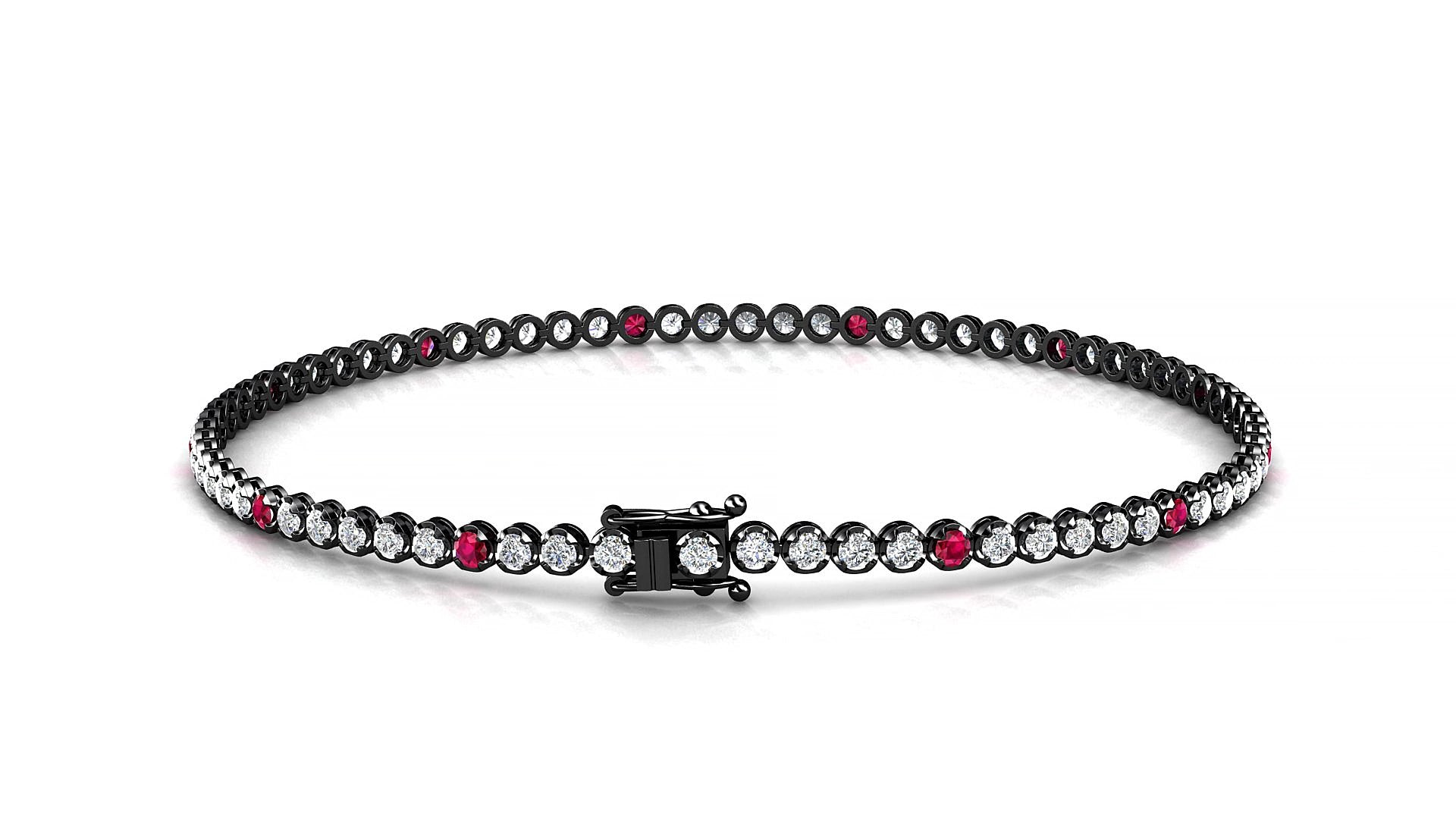 Bengal 1-5 | 18k Black Gold 1.7 mm Round Natural Ruby & Diamond 15 cm Tennis Bracelet