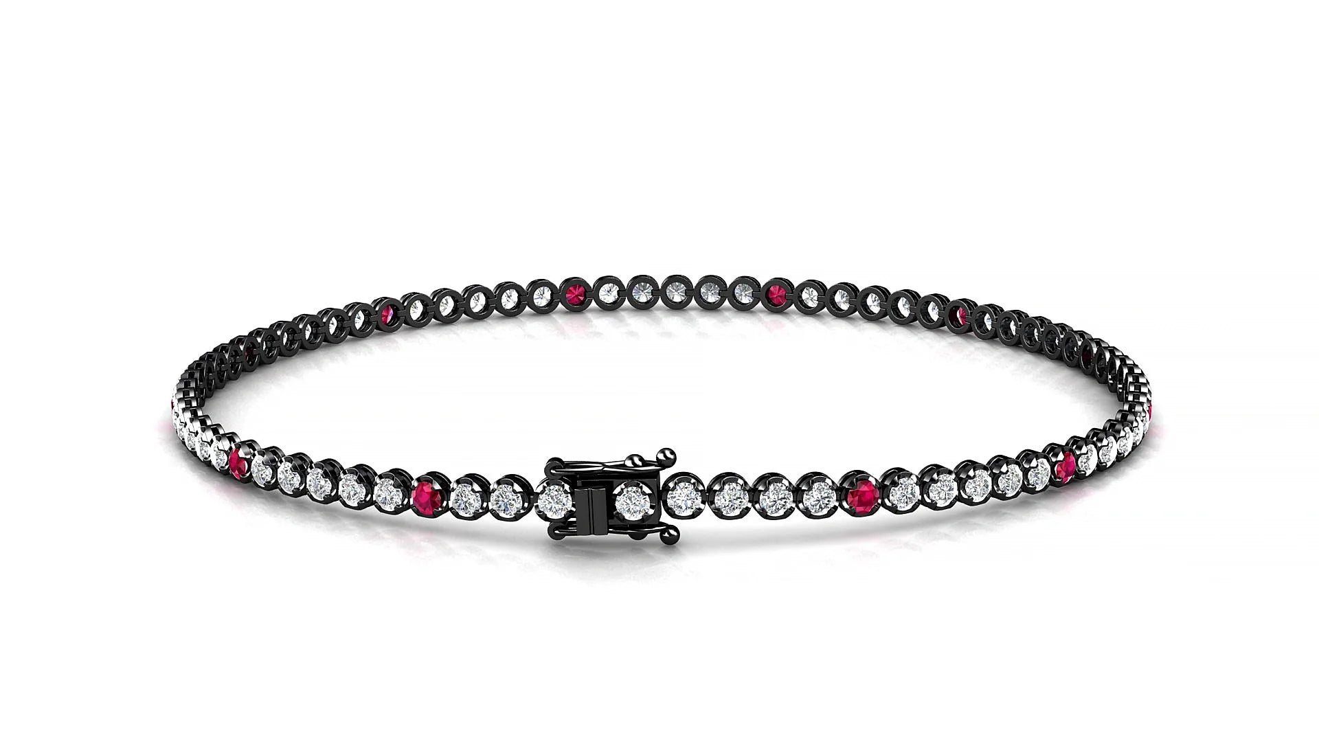 Bengal 1-5 | 18k Black Gold 1.7 mm Round Natural Ruby & Diamond Tennis Bracelet