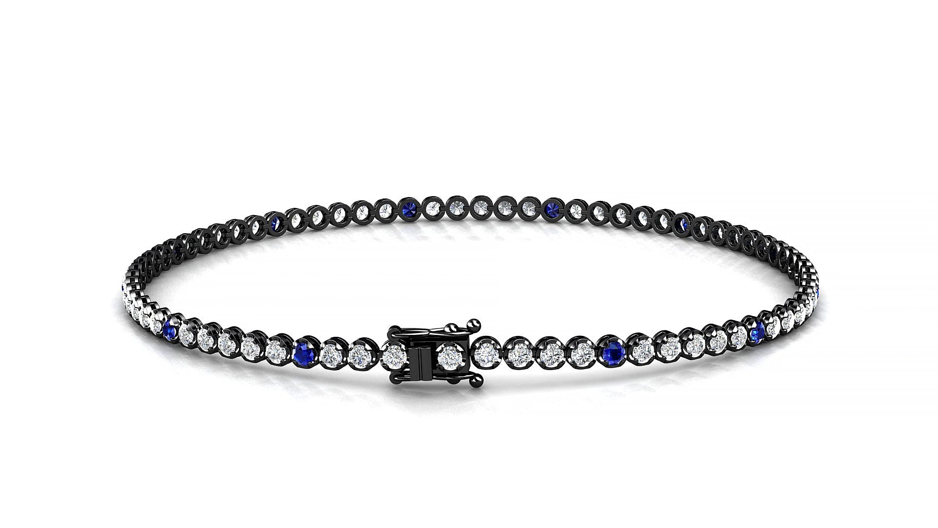 Bengal 1-5 | 18k Black Gold 1.7 mm Round Natural Sapphire & Diamond 19 cm Tennis Bracelet