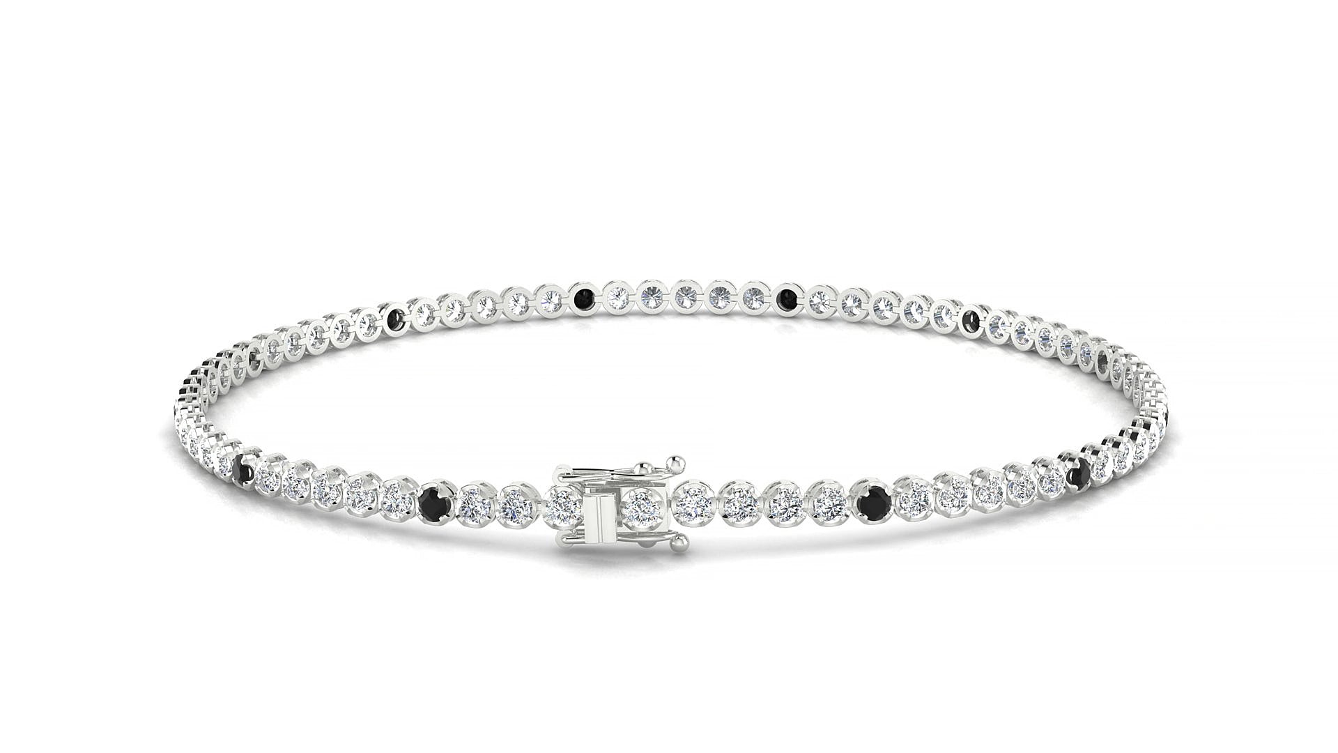 Bengal 1-5 | 18k White Gold 1.7 mm Round Natural Black Diamond & Diamond 16 cm Tennis Bracelet