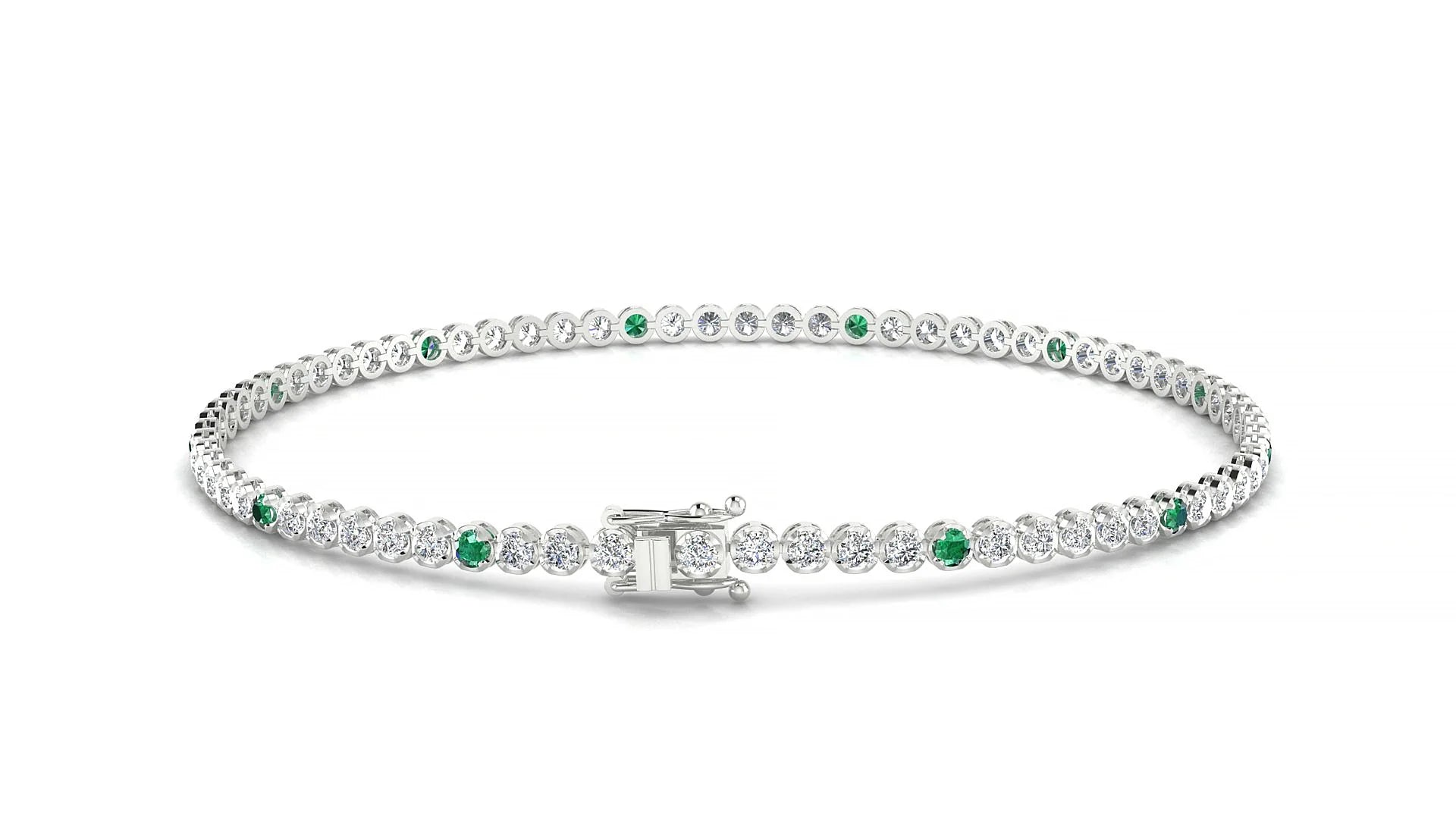 Bengal 1-5 | 18k White Gold 1.7 mm Round Natural Emerald & Diamond Tennis Bracelet