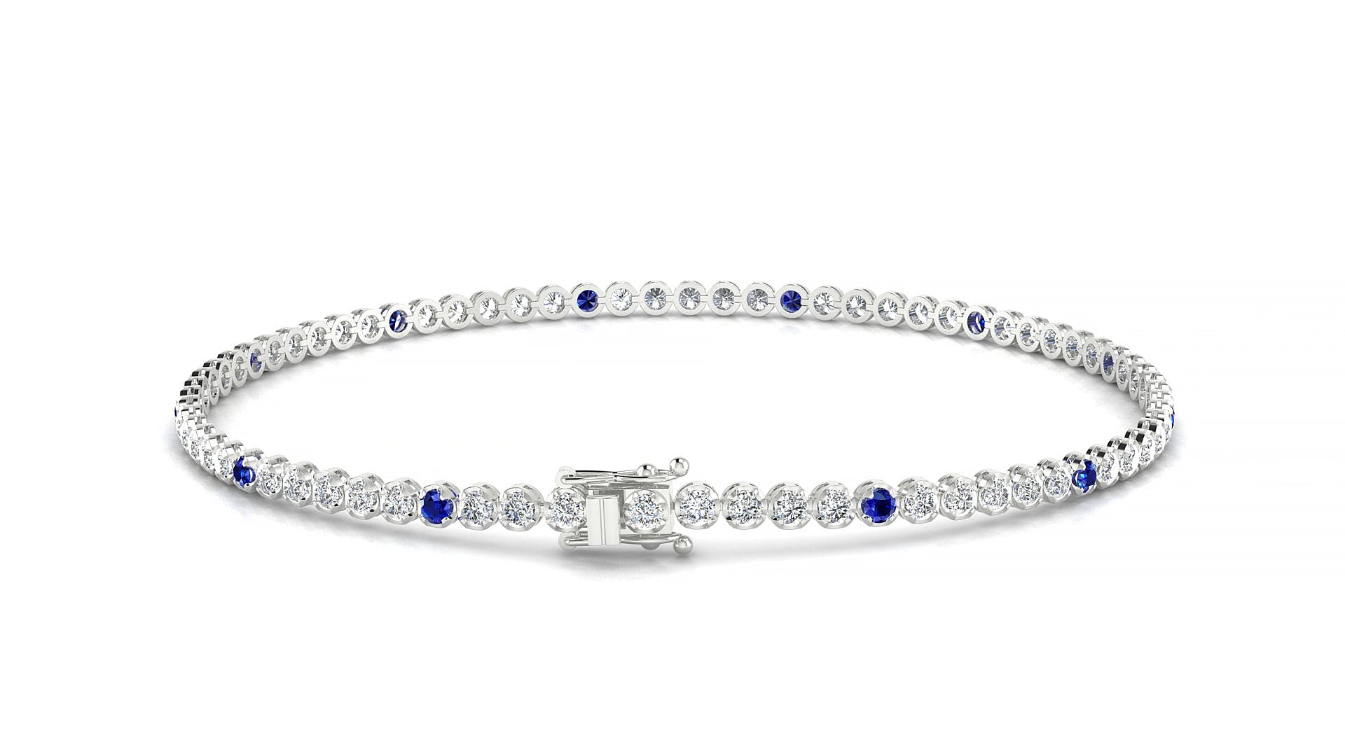 Bengal 1-5 | 18k White Gold 1.7 mm Round Natural Sapphire & Diamond 19 cm Tennis Bracelet