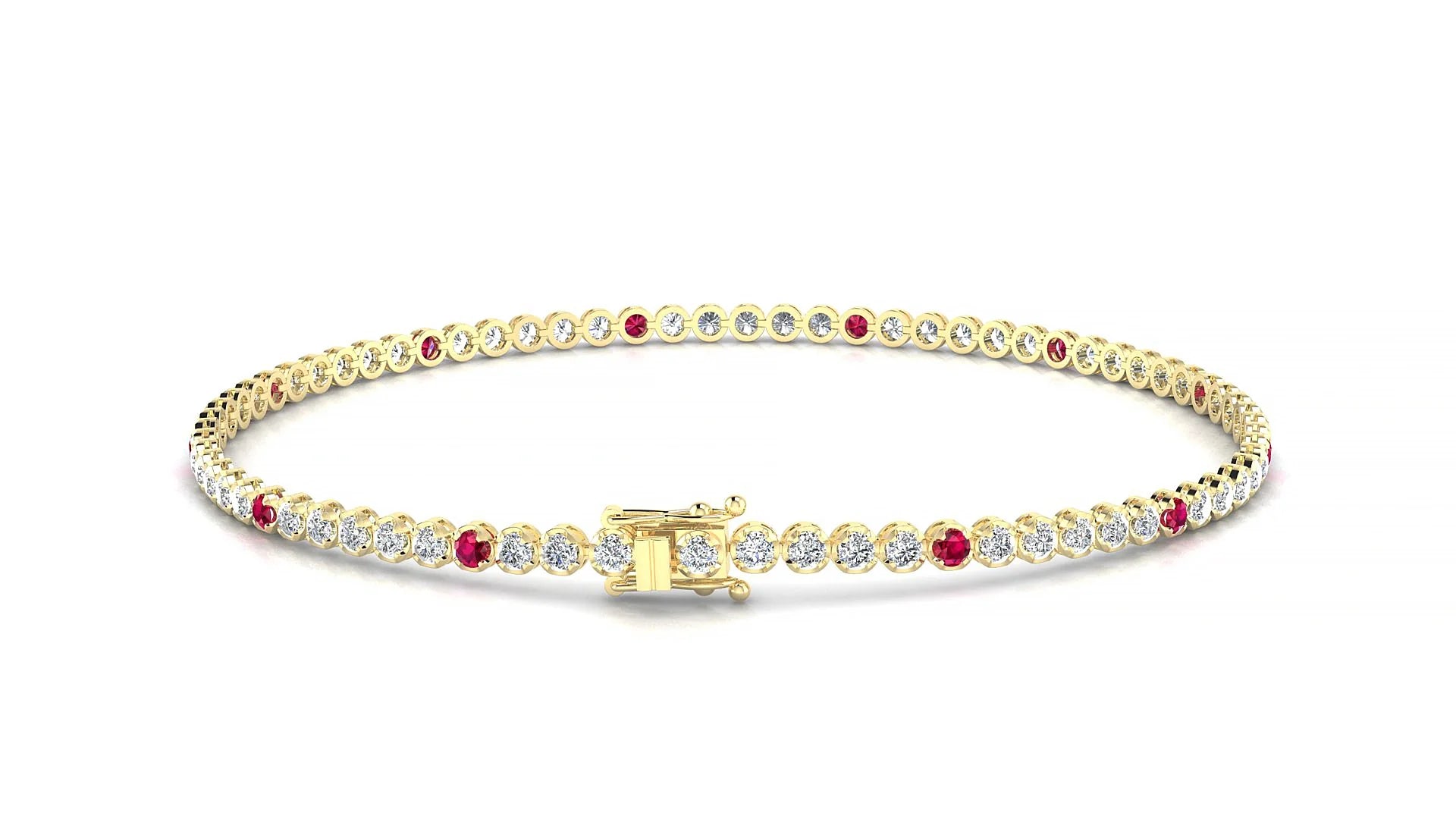 Bengal 1-5 | 18k Yellow Gold 1.7 mm Round Natural Ruby & Diamond Tennis Bracelet