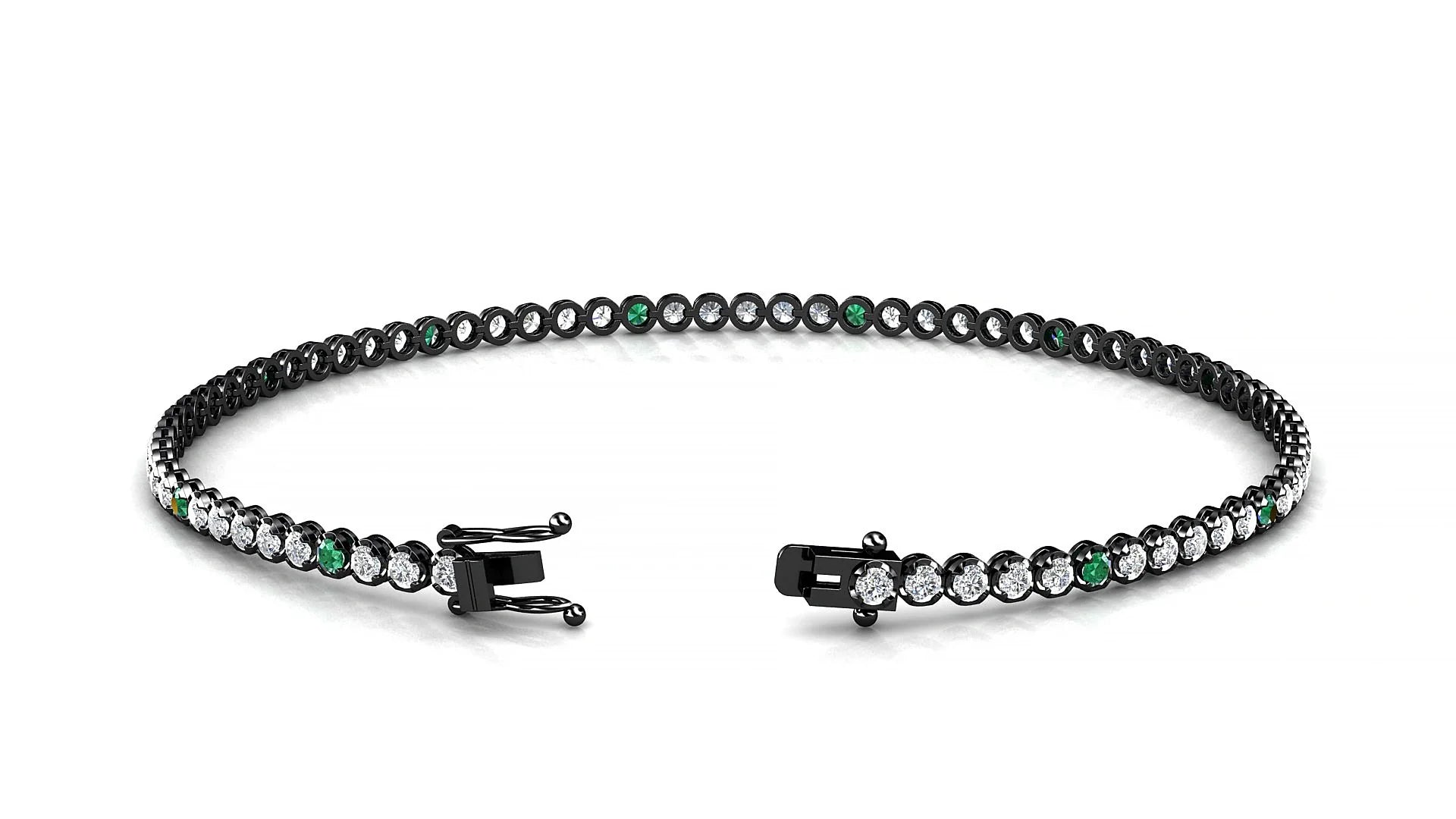 Bengal 1-5 | 18k Black Gold 1.7 mm Round Natural Emerald & Diamond Tennis Bracelet