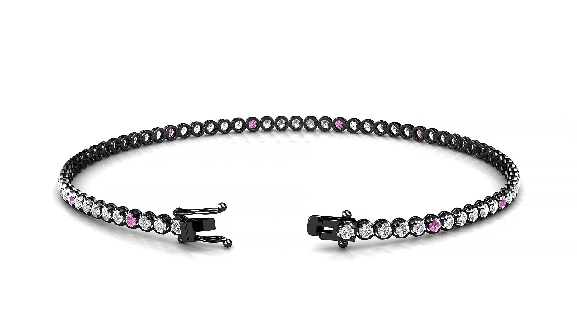 Bengal 1-5 | 18k Black Gold 1.7 mm Round Natural Pink Sapphire & Diamond Tennis Bracelet