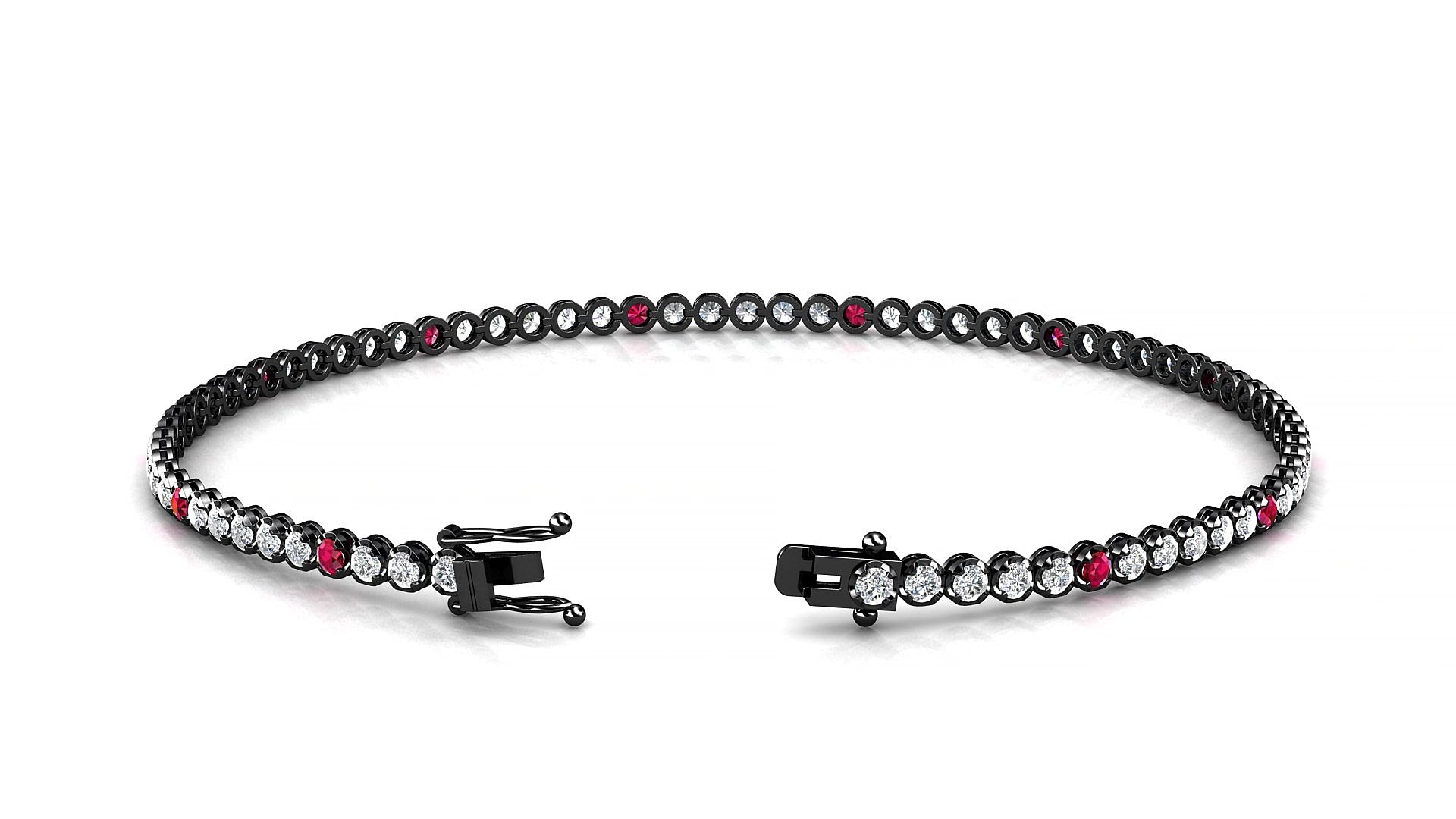 Bengal 1-5 | 18k Black Gold 1.7 mm Round Natural Ruby & Diamond 15 cm Tennis Bracelet