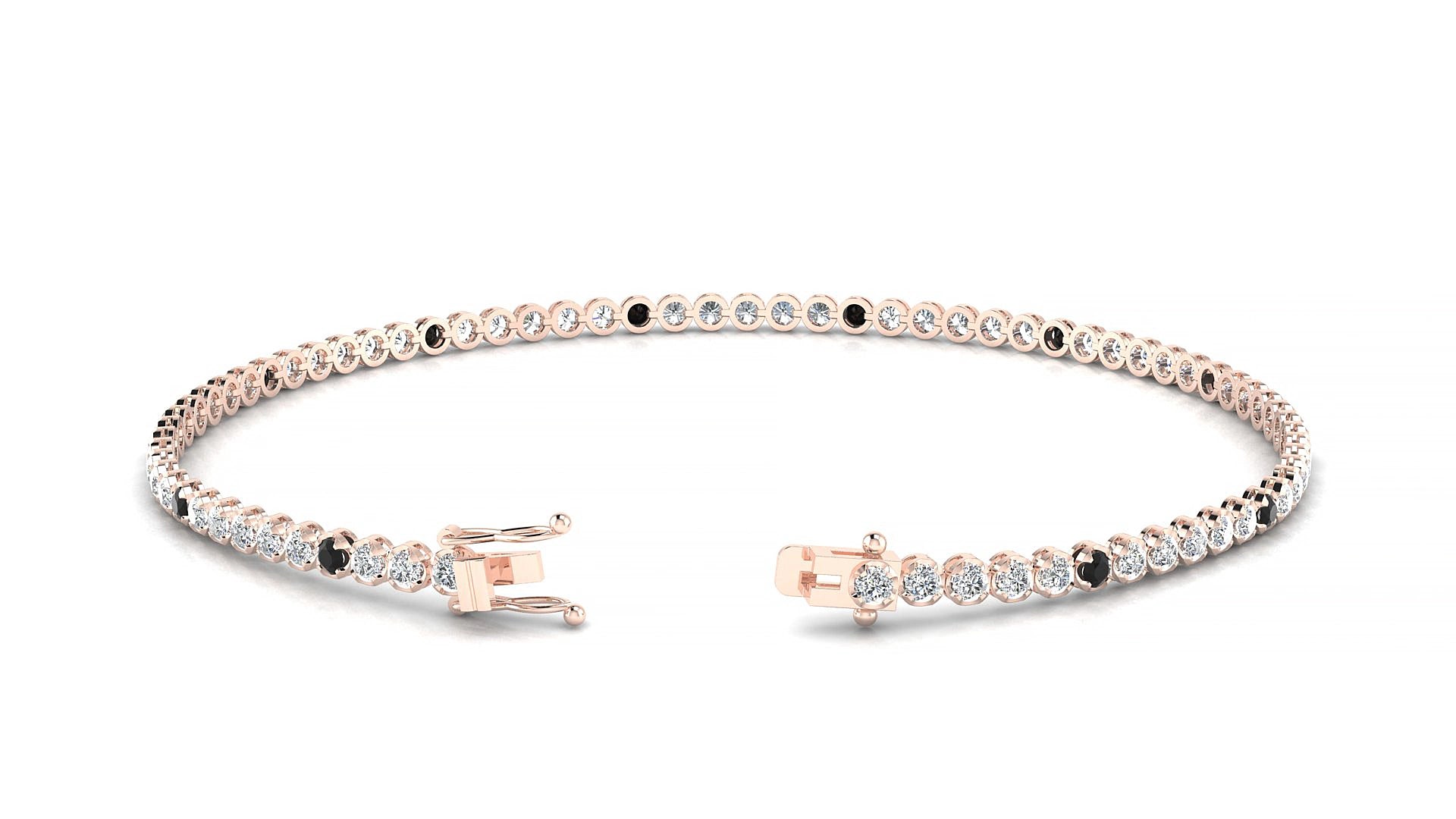 Bengal 1-5 | 18k Rose Gold 1.7 mm Round Natural Black Diamond & Diamond 15 cm Tennis Bracelet