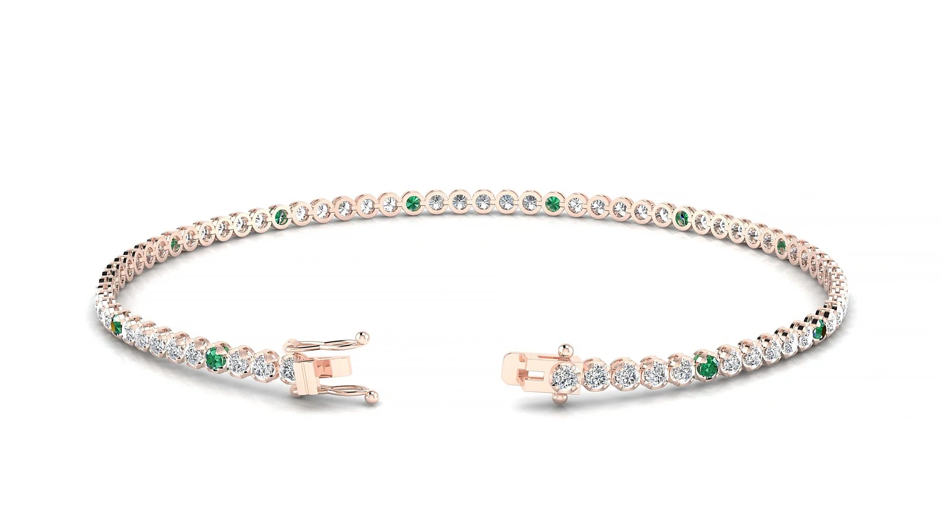Bengal 1-5 | 18k Rose Gold 1.7 mm Round Natural Emerald & Diamond Tennis Bracelet