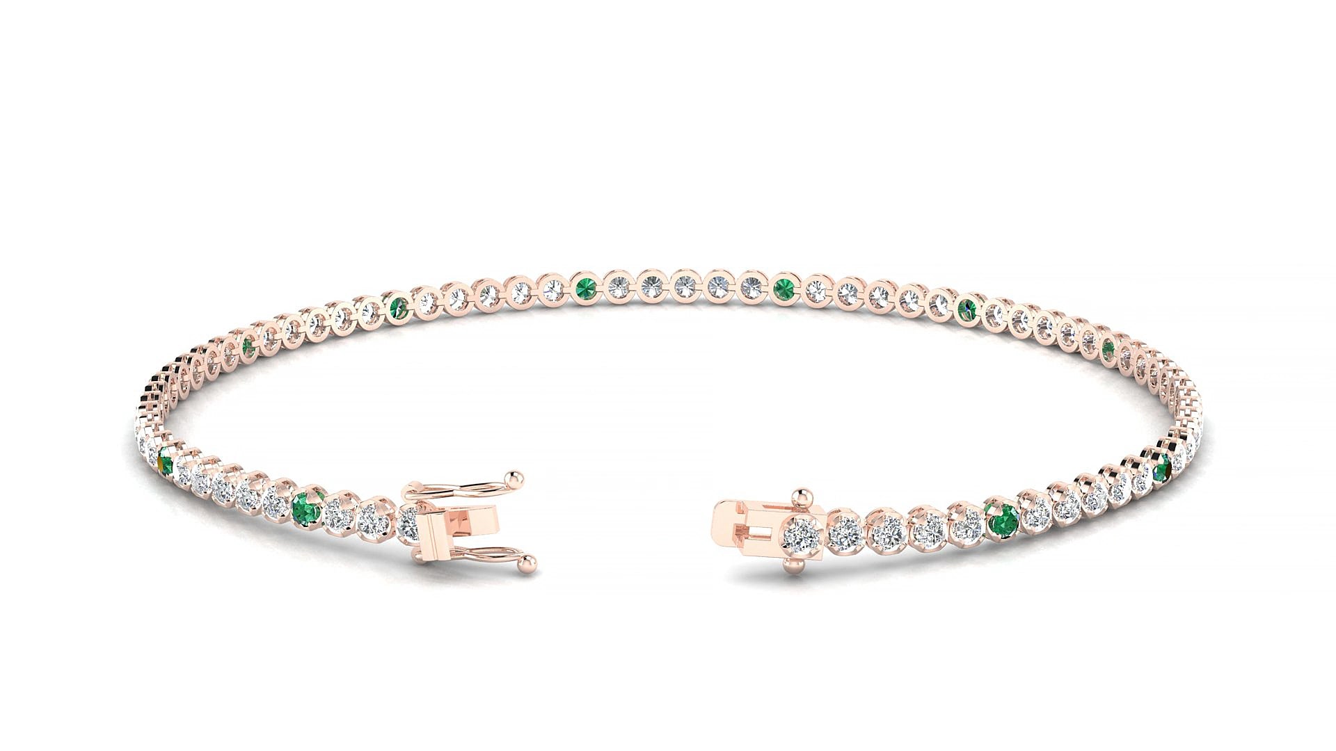 Bengal 1-5 | 18k Rose Gold 1.7 mm Round Natural Emerald & Diamond 15 cm Tennis Bracelet
