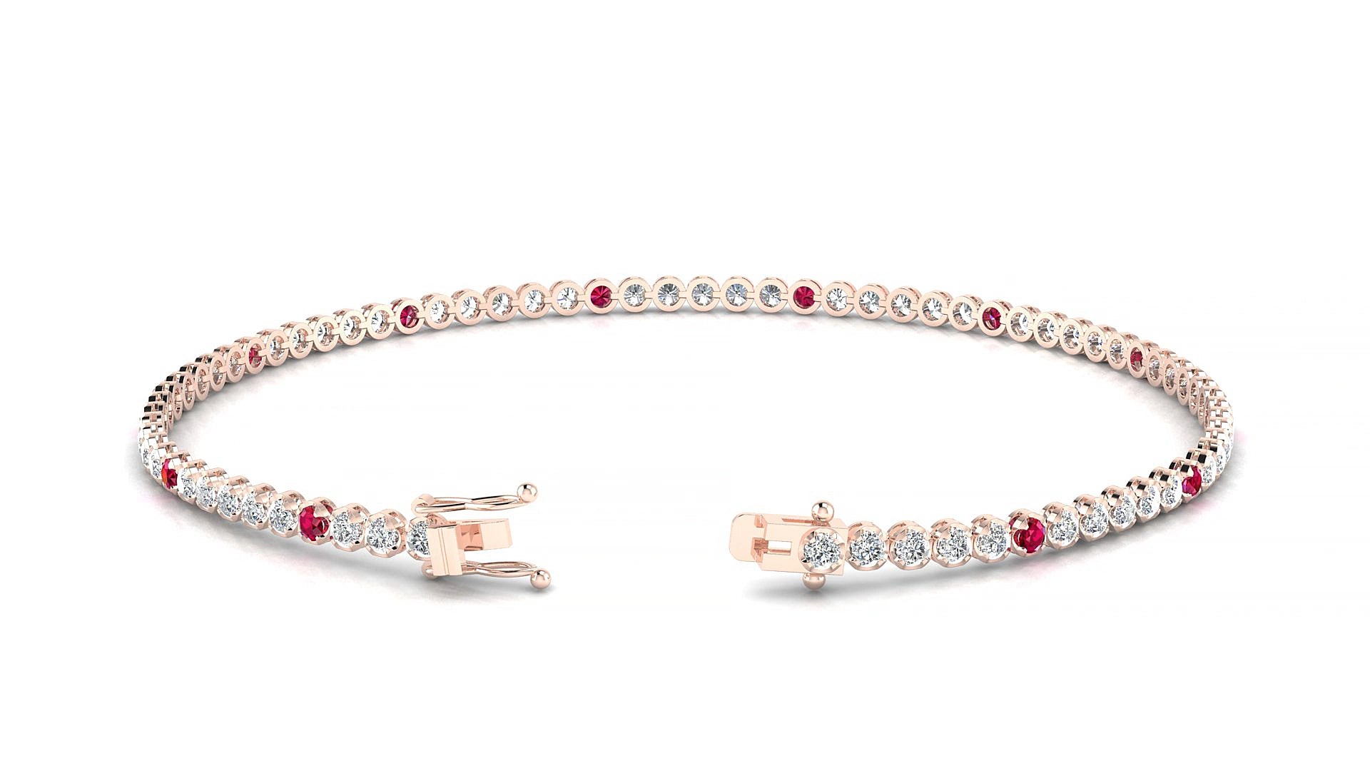 Bengal 1-5 | 18k Rose Gold 1.7 mm Round Natural Ruby & Diamond 15 cm Tennis Bracelet