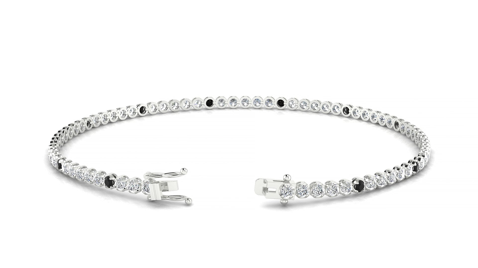 Bengal 1-5 | 18k White Gold 1.7 mm Round Natural Black Diamond & Diamond 15 cm Tennis Bracelet