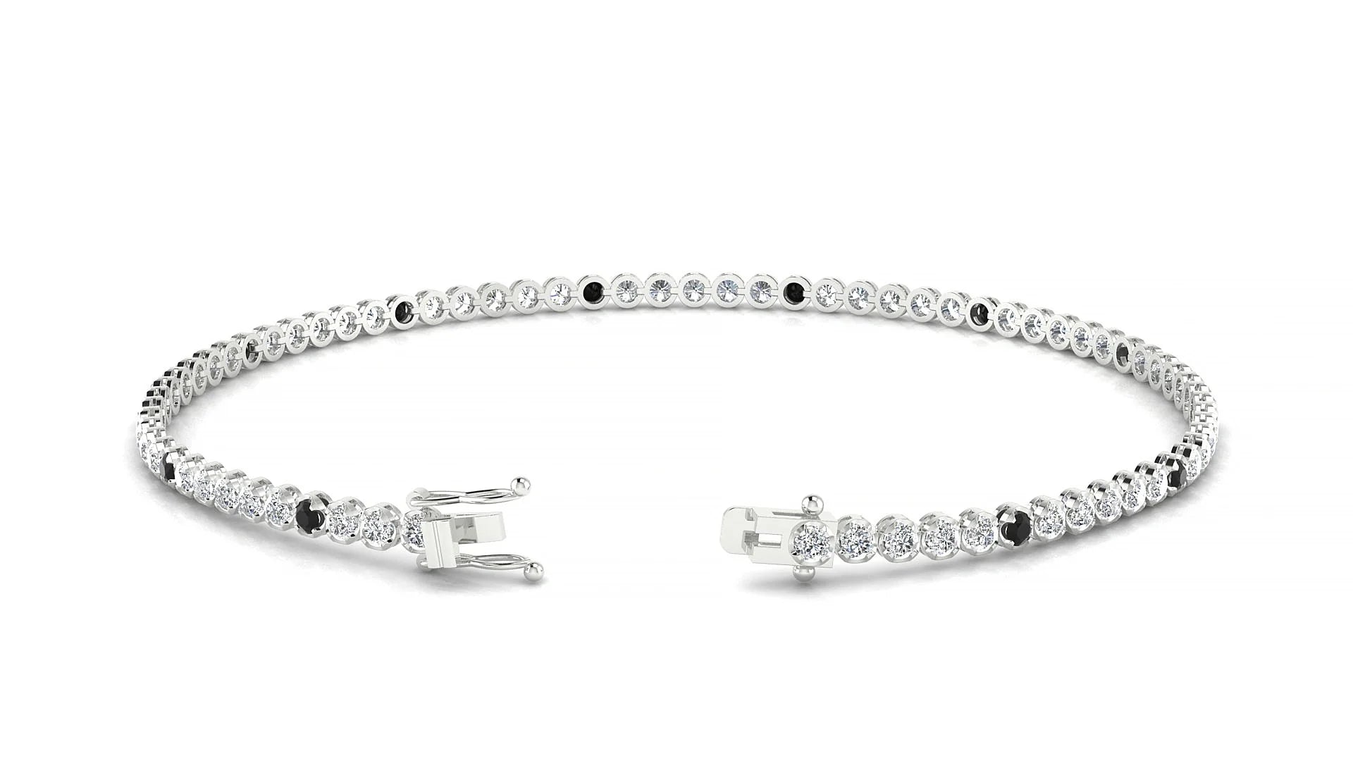 Bengal 1-5 | 18k White Gold 1.7 mm Round Natural Black Diamond & Diamond Tennis Bracelet