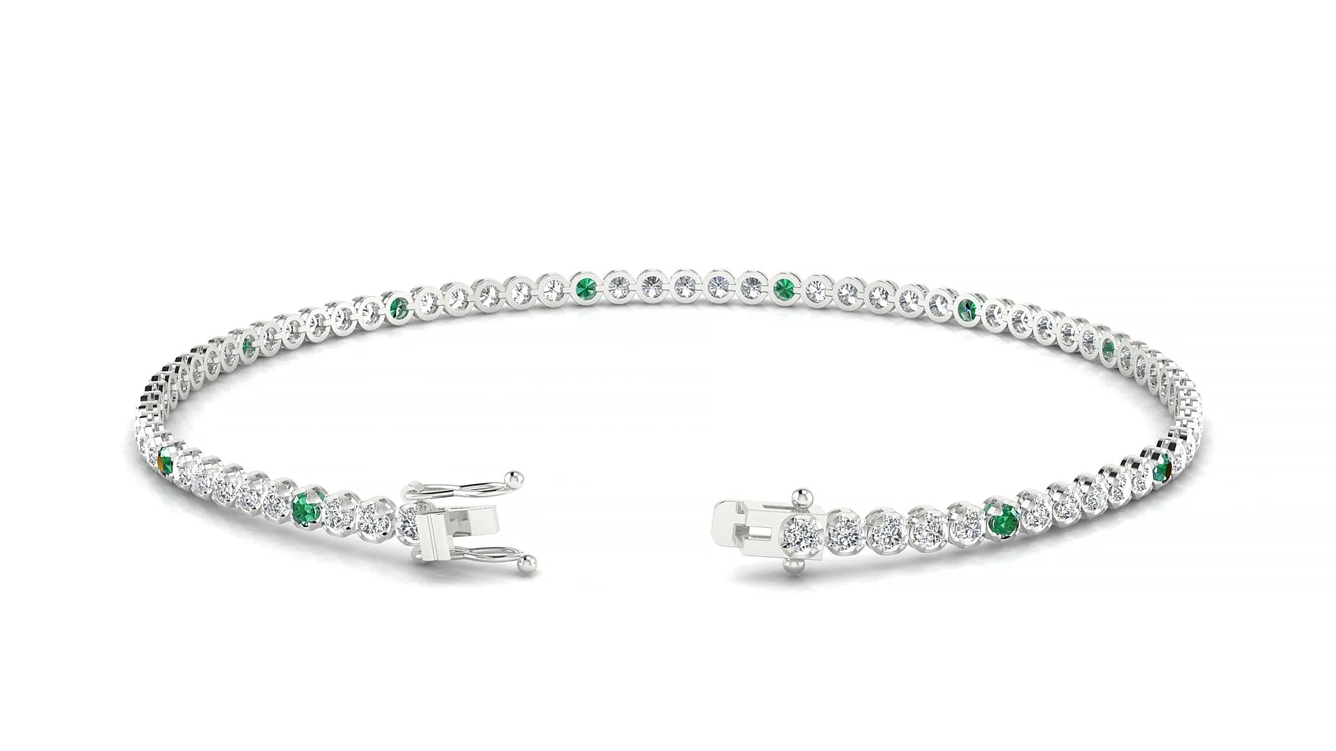 Bengal 1-5 | 18k White Gold 1.7 mm Round Natural Emerald & Diamond Tennis Bracelet