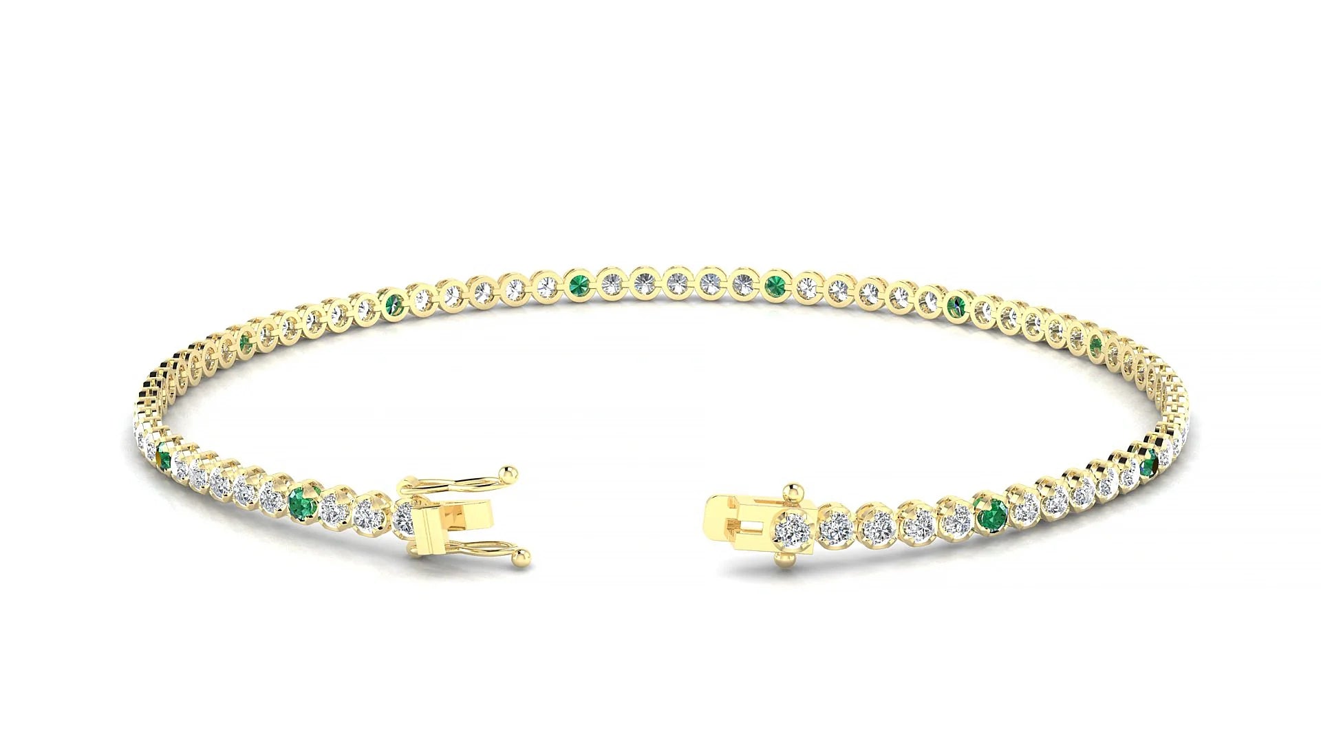 Bengal 1-5 | 18k Yellow Gold 1.7 mm Round Natural Emerald & Diamond Tennis Bracelet