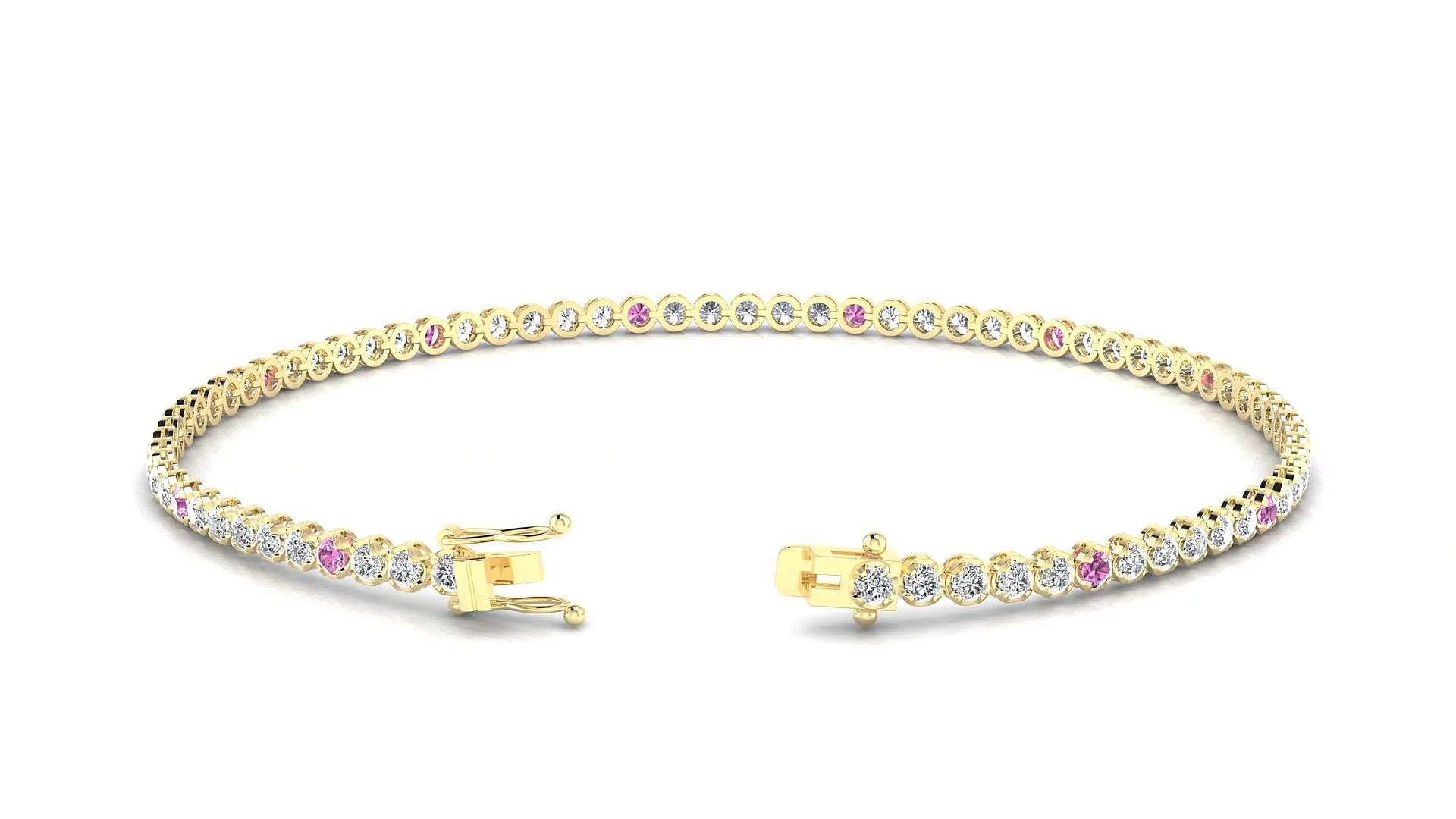 Bengal 1-5 | 18k Yellow Gold 1.7 mm Round Natural Pink Sapphire & Diamond Tennis Bracelet