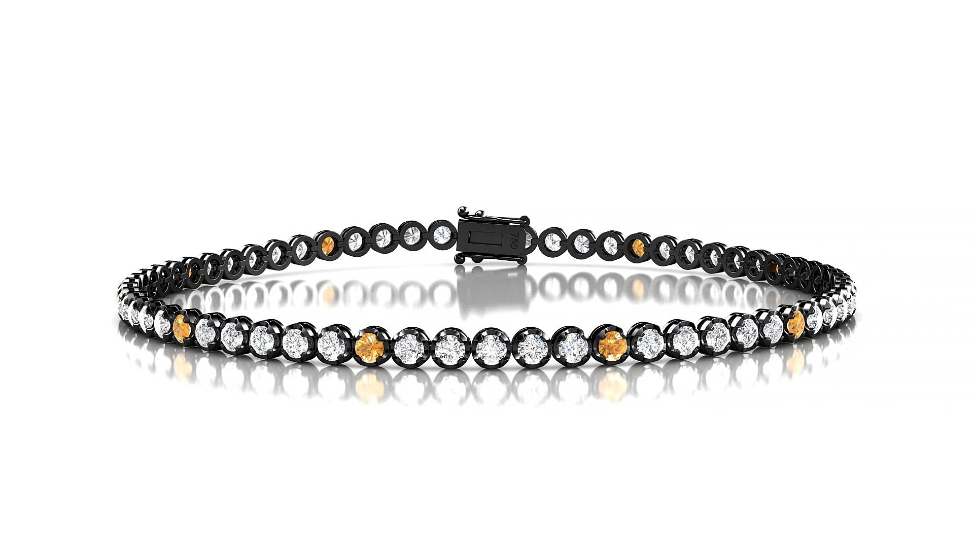 Bengal 1-5 | 18k Black Gold 2 mm Round Natural Citrine & Diamond 15 cm Tennis Bracelet